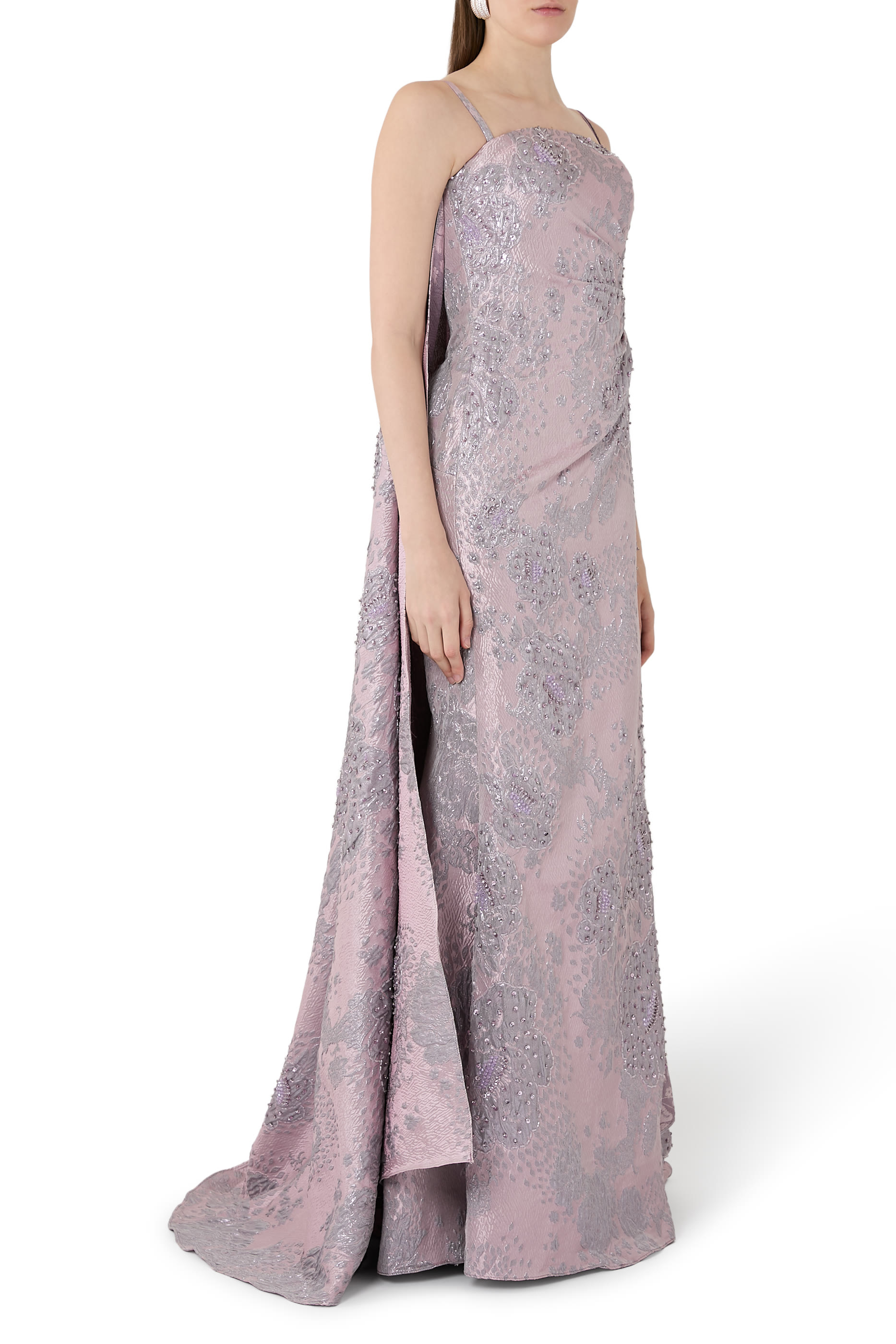 فستان سهرة بلا حمالات جاكار