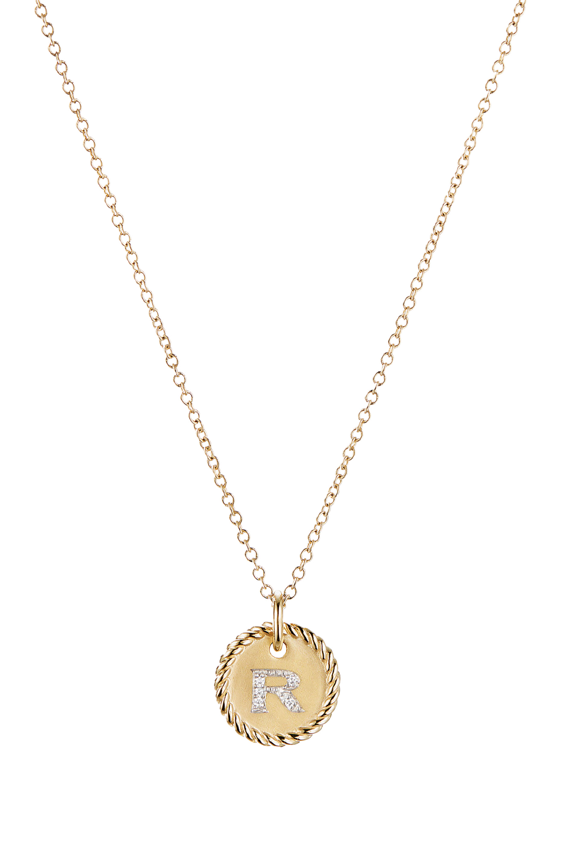 Initial R Cable Charm Necklace, 18k Yellow Gold & Diamonds