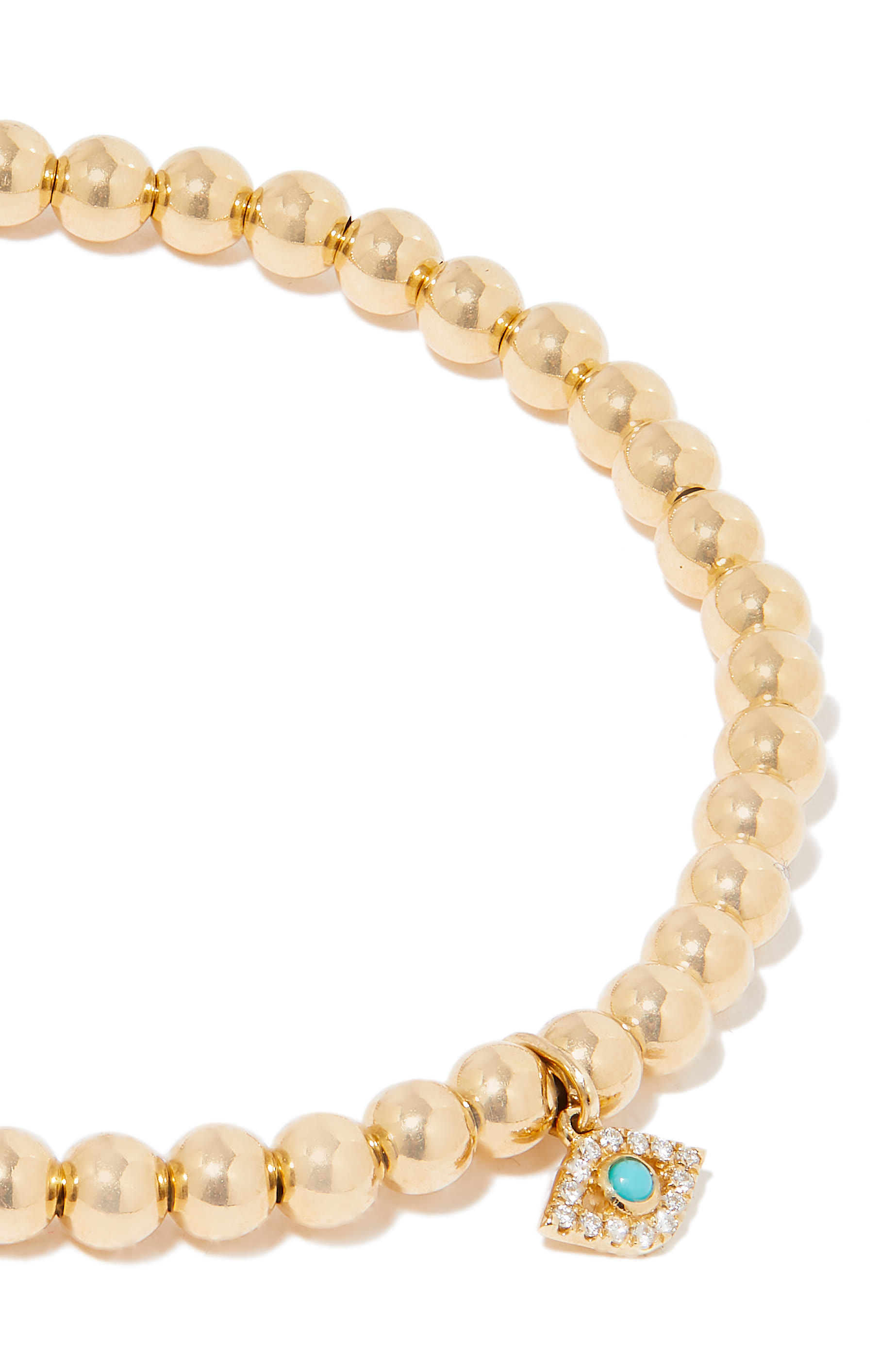 سوار خرز بحلية عين حسود مرصع بالماس وأحجار فيروز ذهب أصفر عيار 14