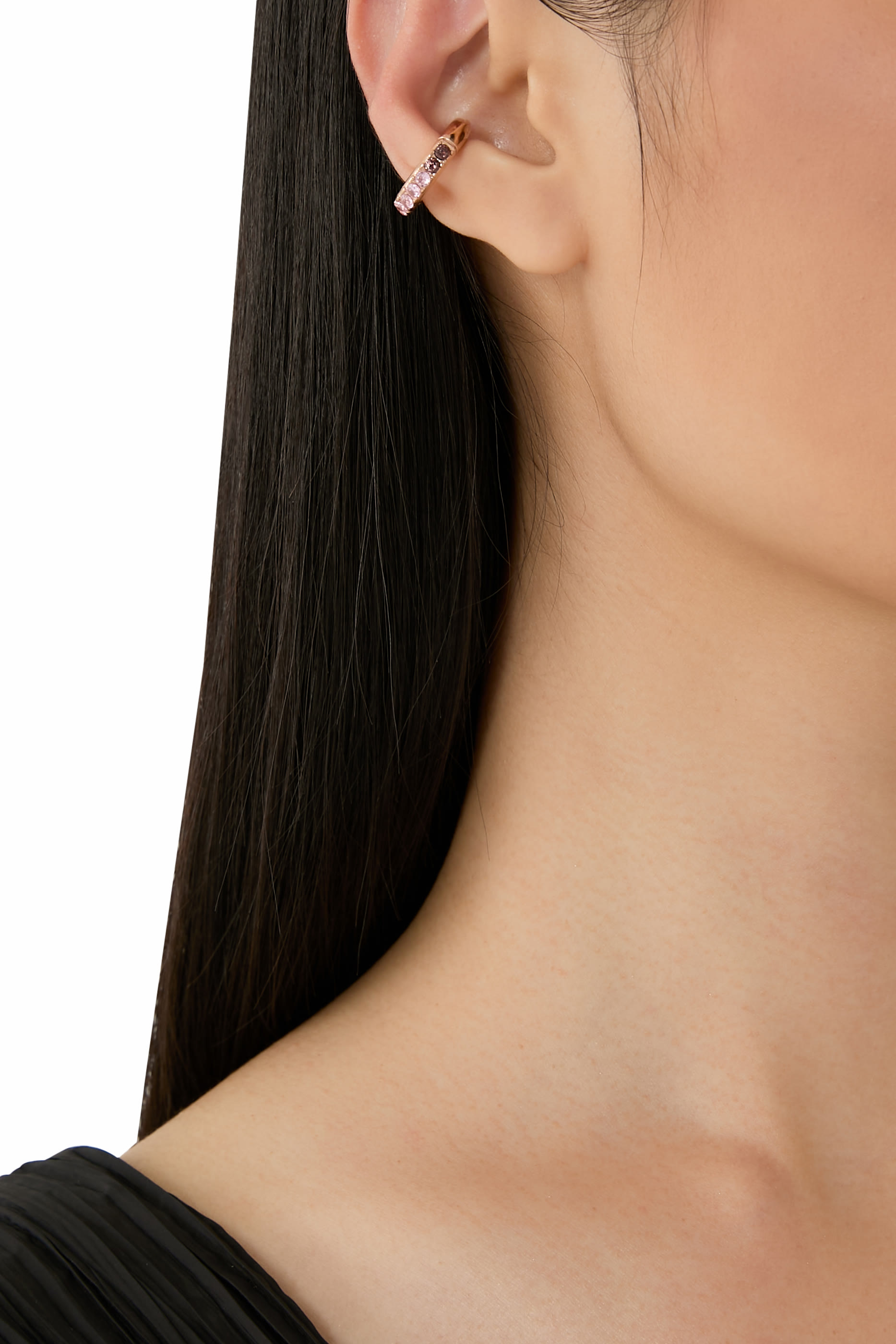 Round Ear Cuff,  Silver-Plated Stainless Steel & Zirconium Oxides