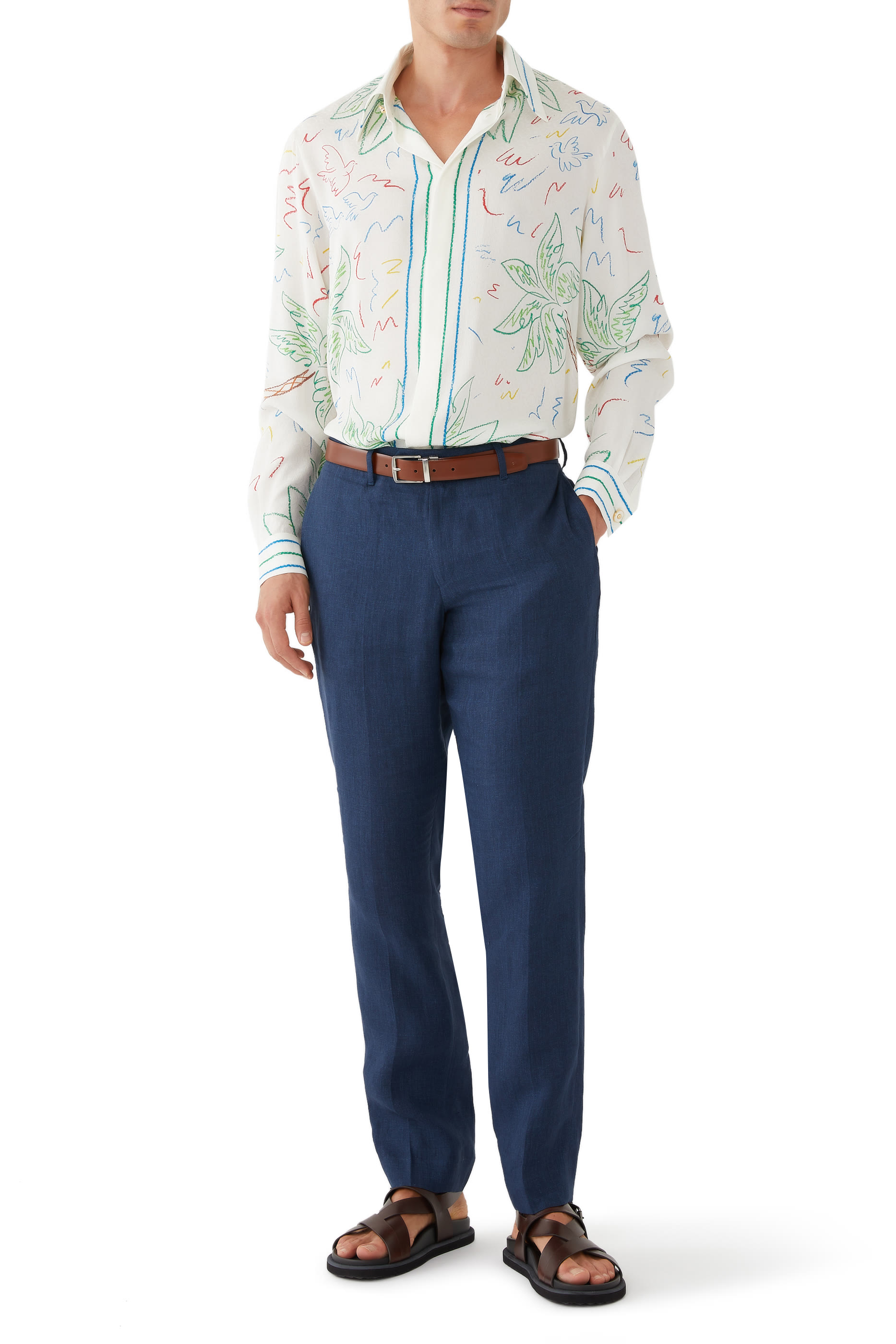 قميص بياقة كوبية وأكمام طويلة