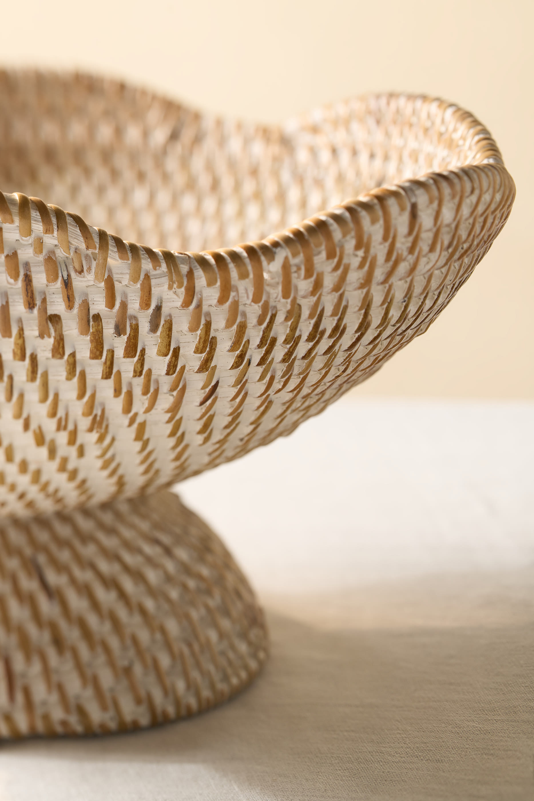 Whitewashed Rattan Scalloped Bowl 