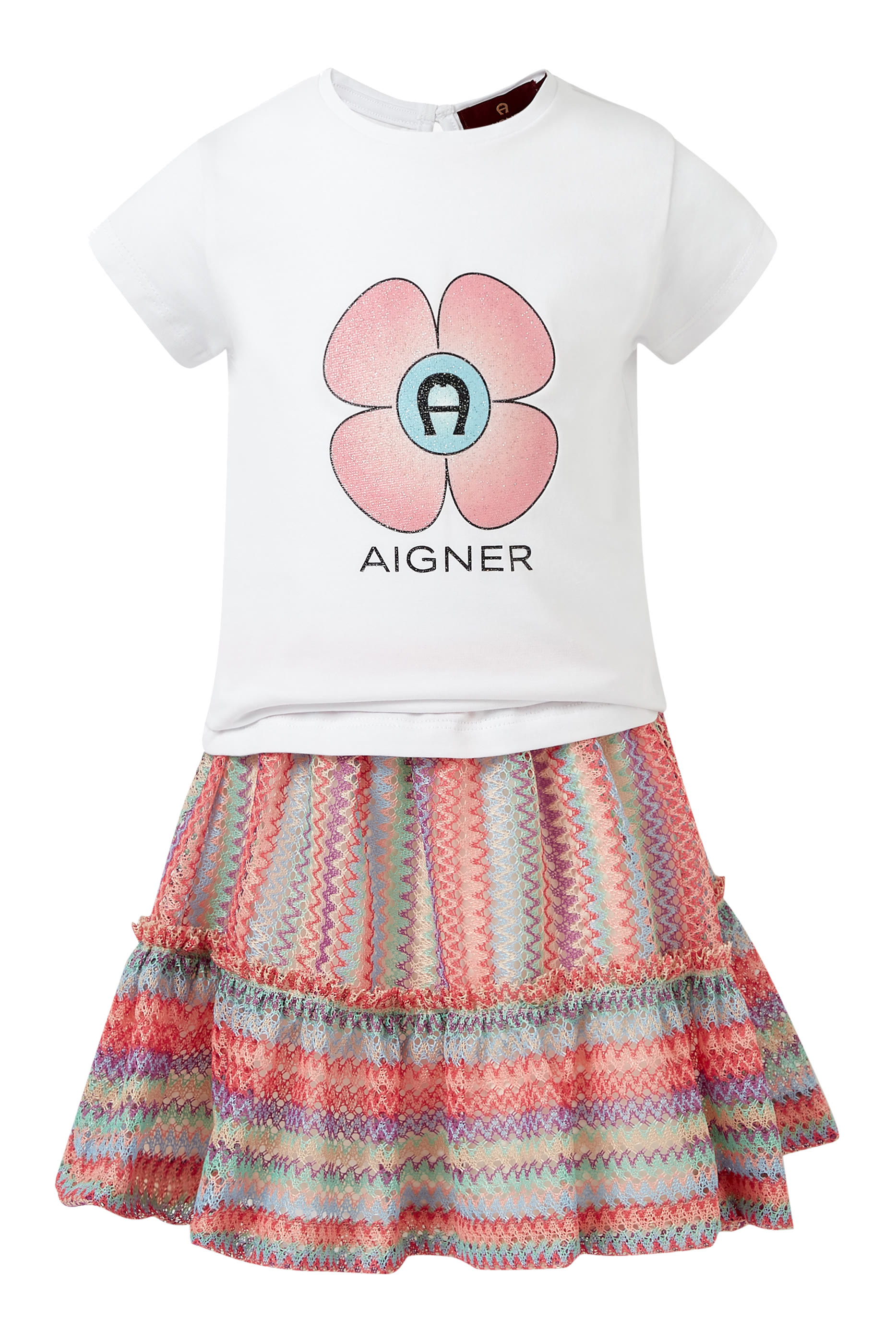 تنورة منسوجة للأطفال بنقشة خطوط متعرجة