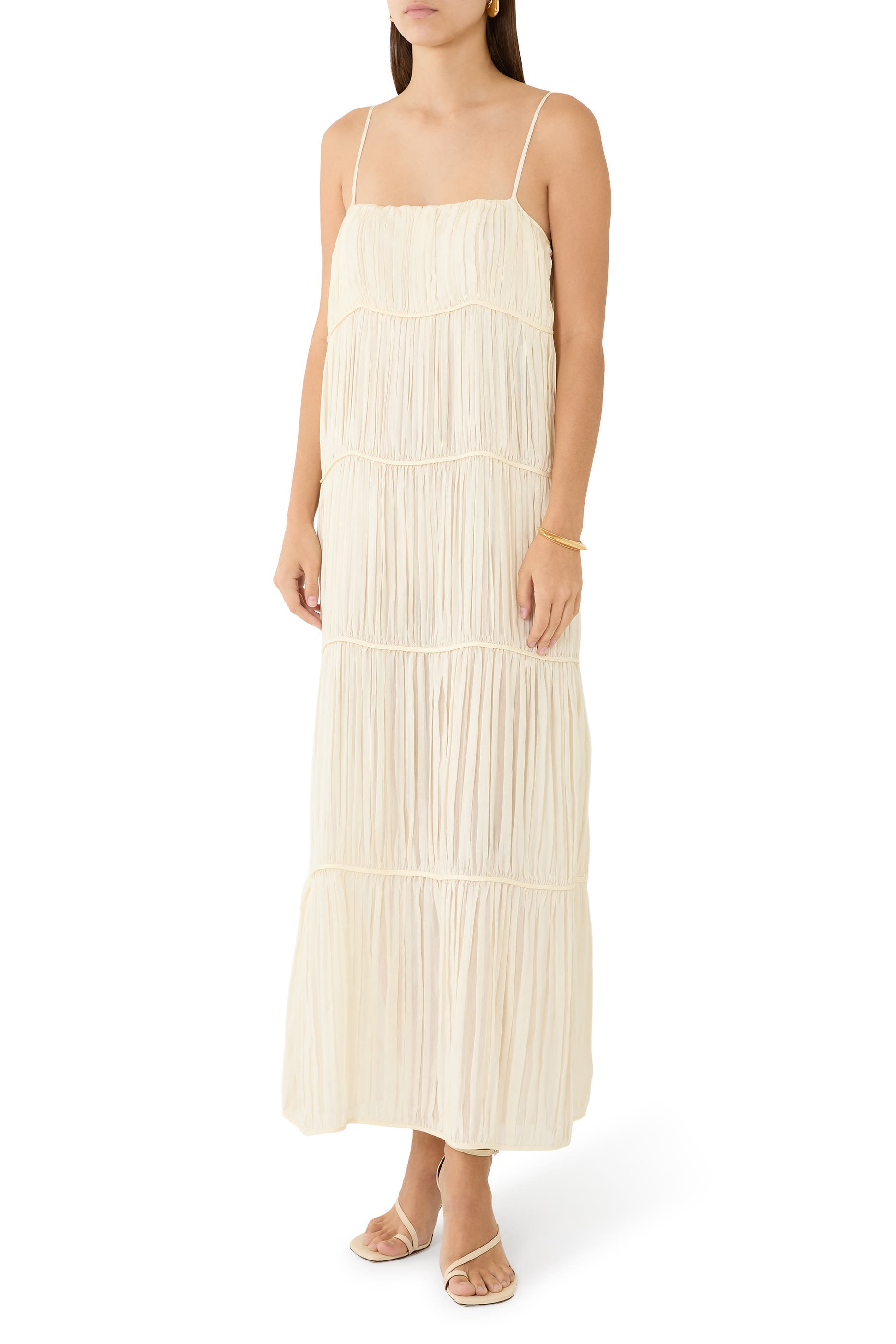 Tabitha Pleated Cotton Silk Midi Dress