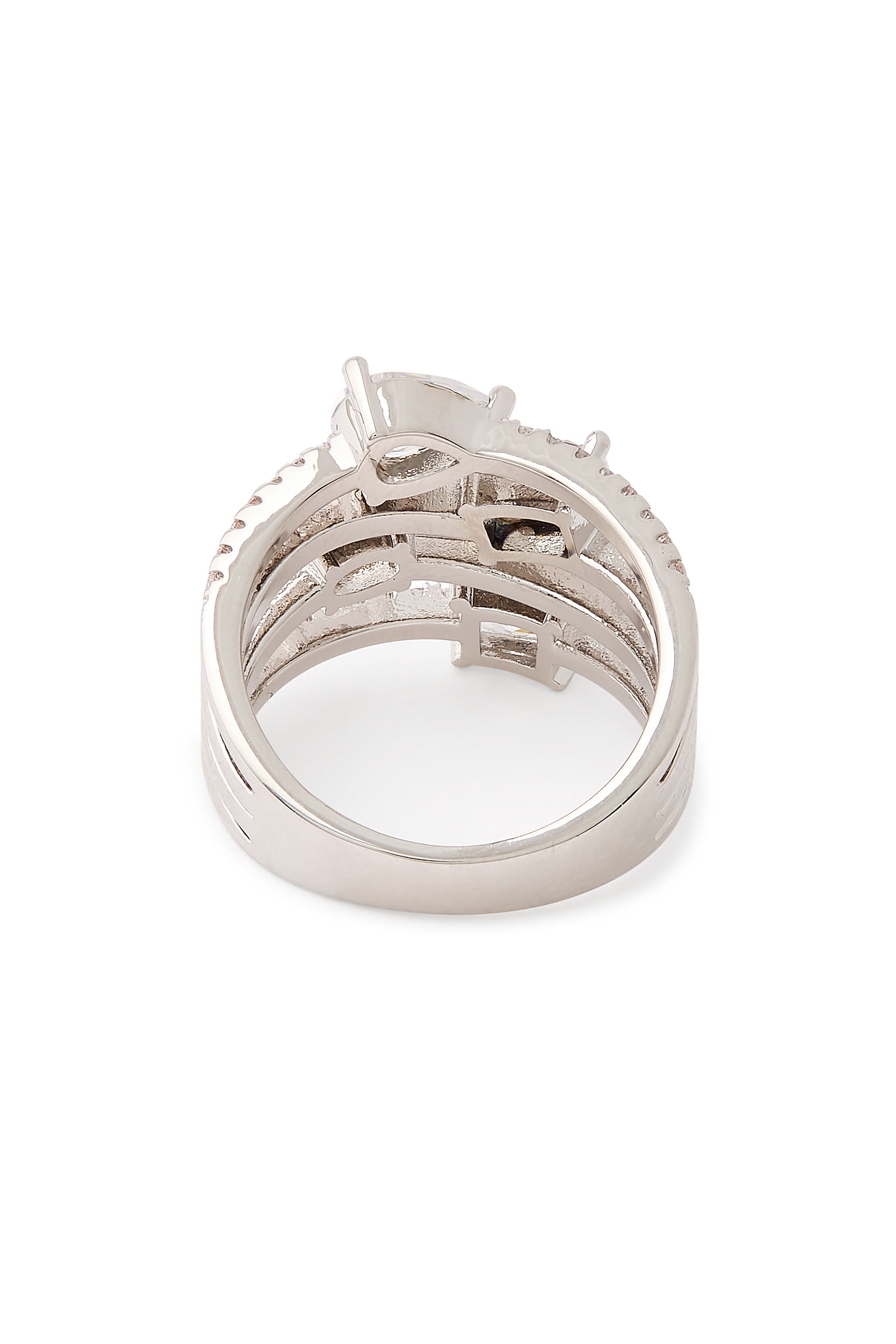 خاتم بنمط خواتم رفيعة مرصعة بأحجار زركونيا مكعبة، نحاس مطلي بالروديوم