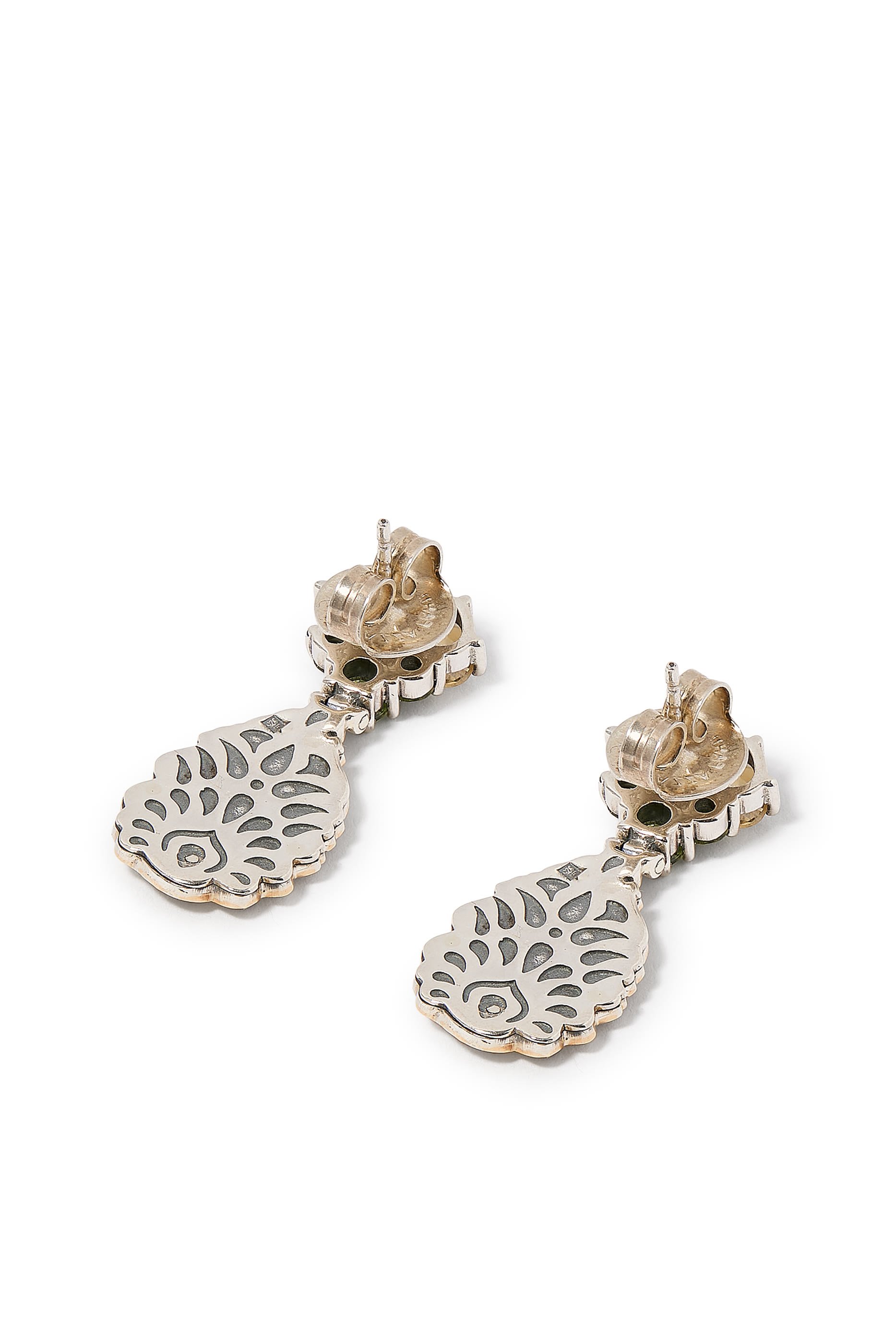 أقراط النور متدلية مرصعة بحجر السترين، والتورمالين، فضة استرلينية وذهب أصفر عيار 18