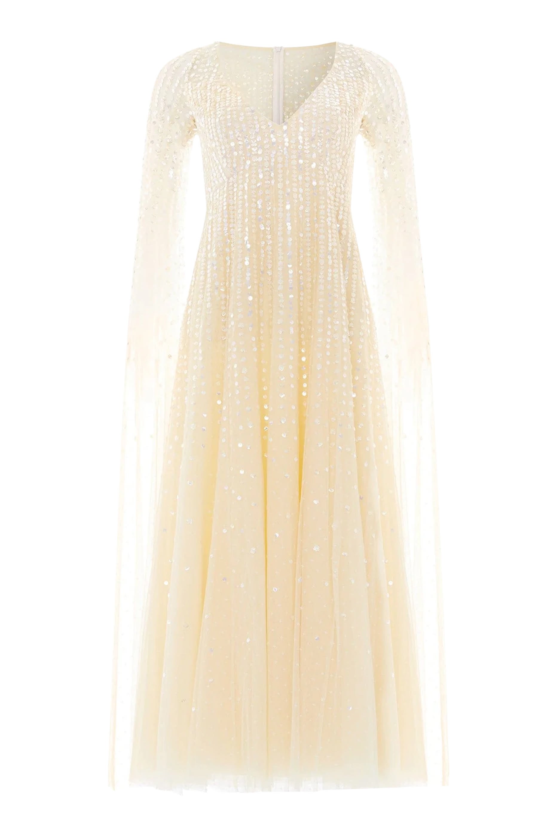 فستان سهرة مونلايت بياقة V وكاب وترتر