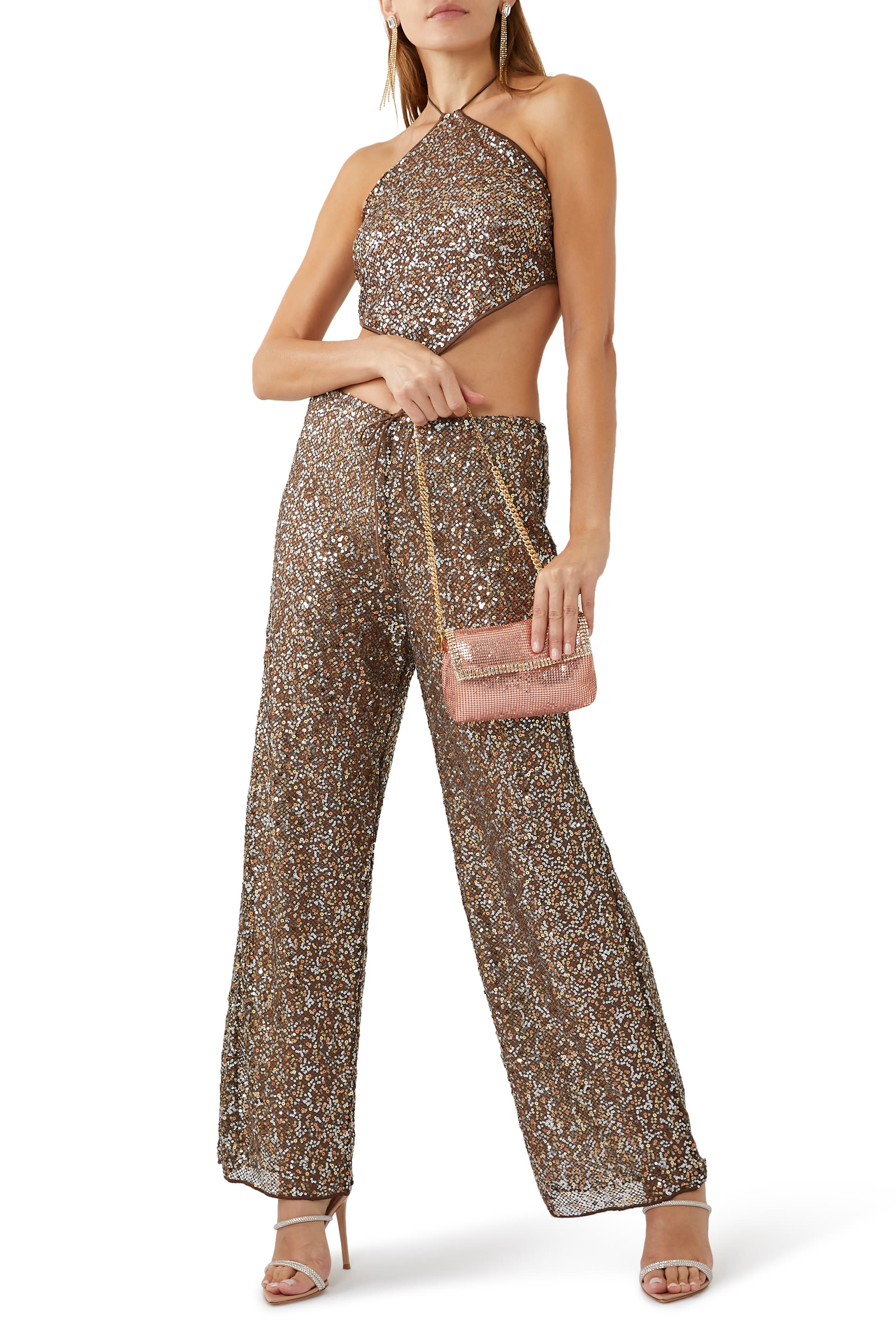 حذاء كان 105 مفتوح من الخلف بسيور مزوجة مرصعة بأحجار جلد