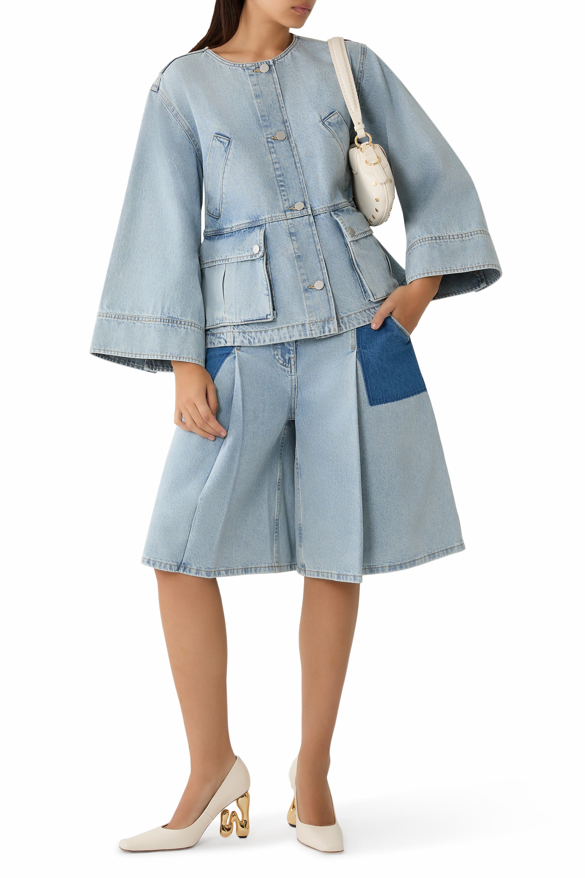 شورت برمودا برقعات بتفاصيل باهتة دنيم