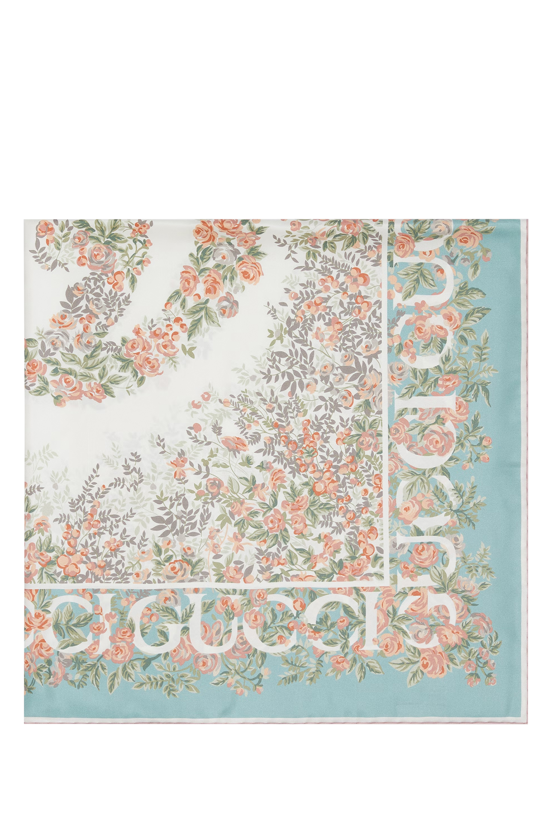 وشاح بنقشة حرفي شعار الماركة المتداخلين وزهور حرير