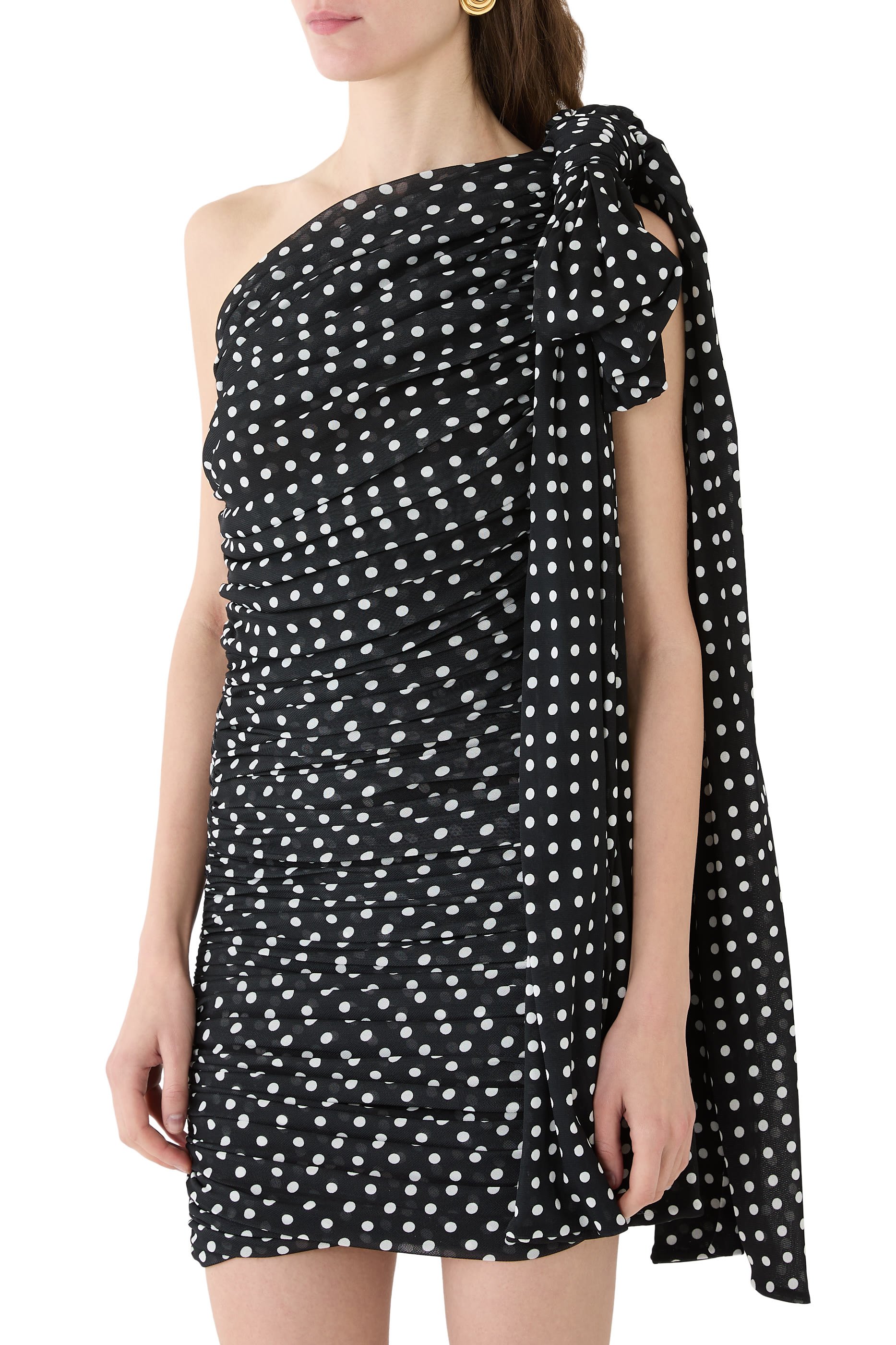 فستان بتصميم درابيه غير متماثل، نايلون معاد تدويره