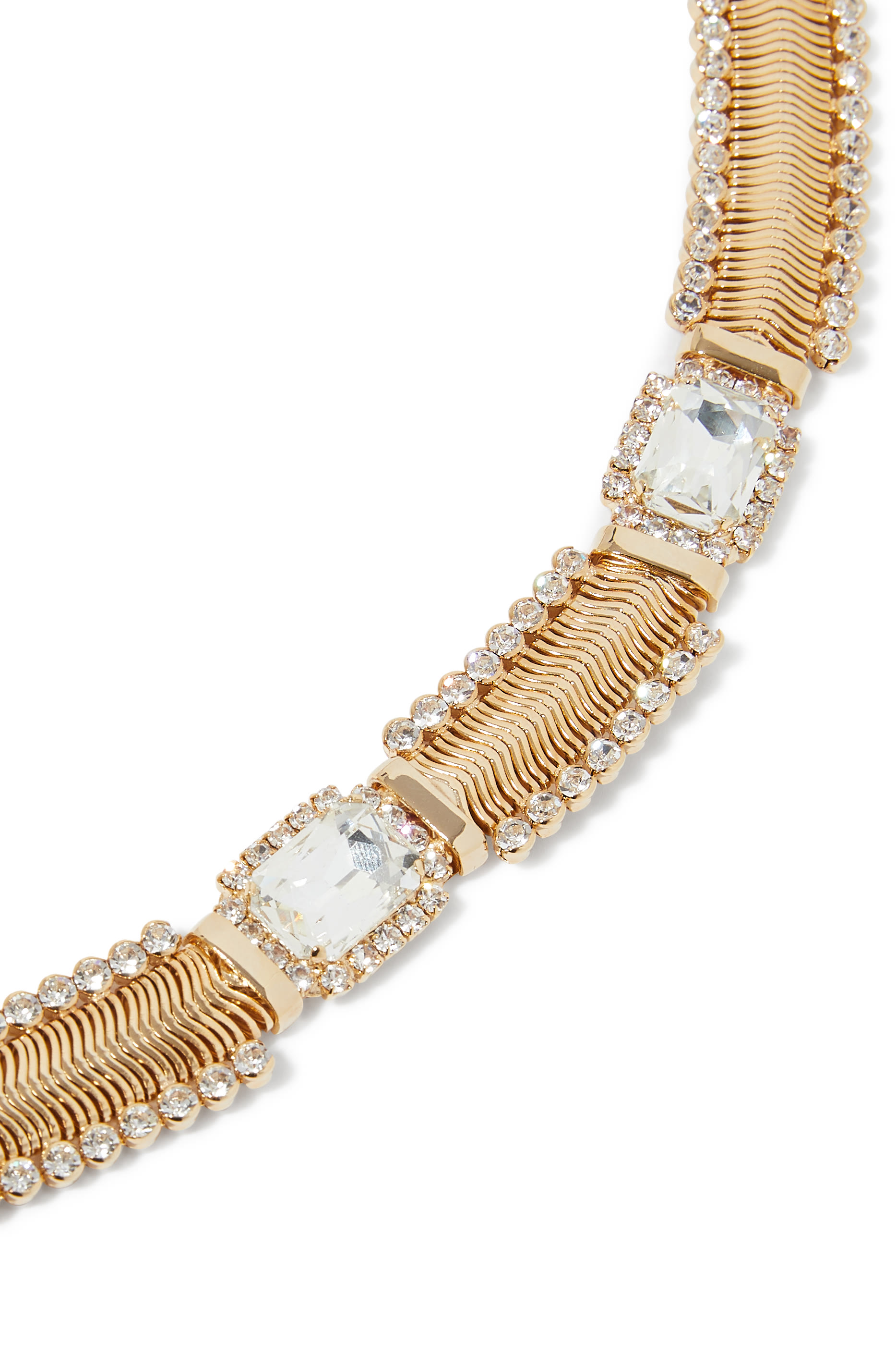 قلادة رقبة بسلسلة مسطحة مزينة بكريستال مربع