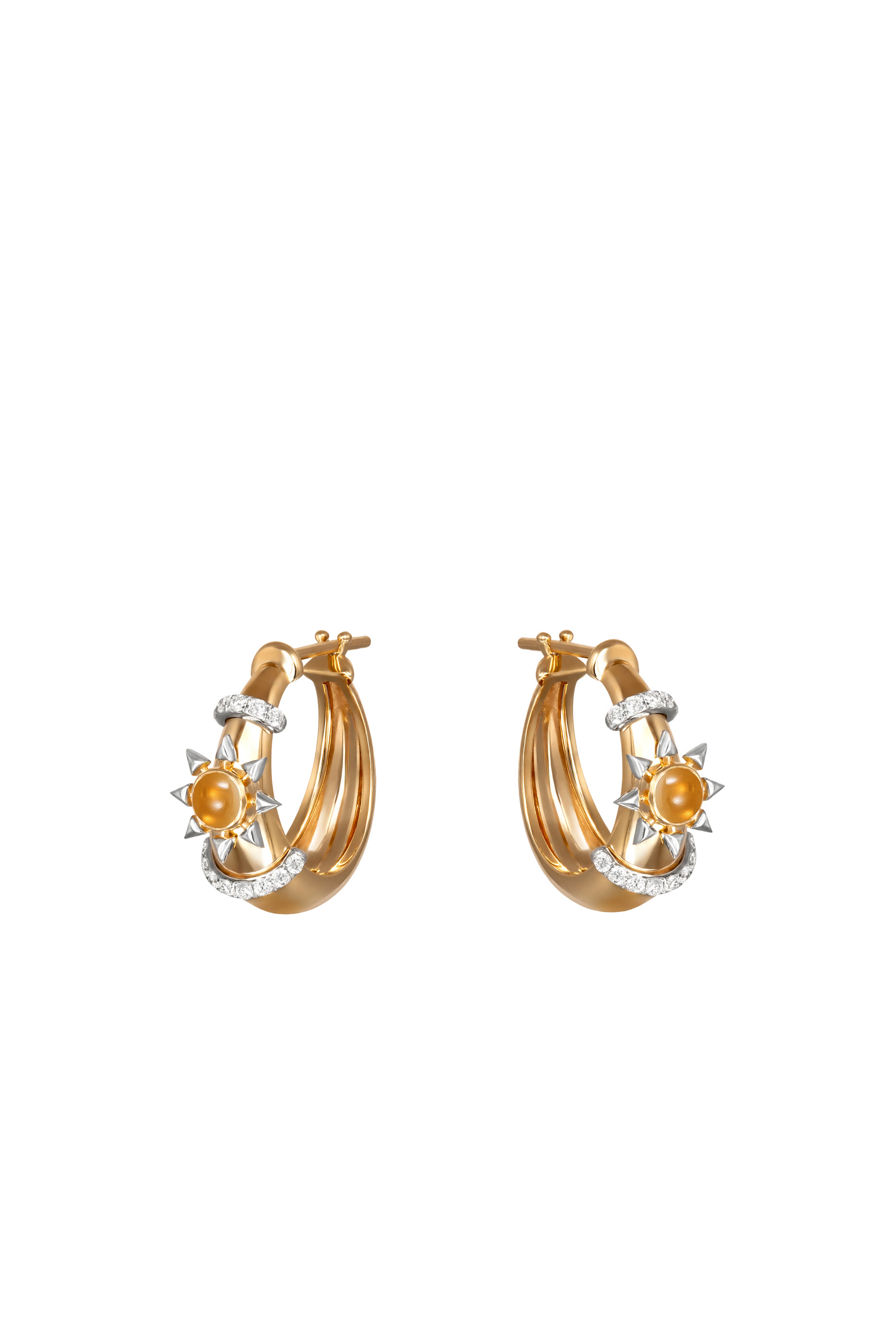 أقراط بوي ستار سيد مزينة بأحجار كريمة، ذهب أصفر عيار 18 قيراط