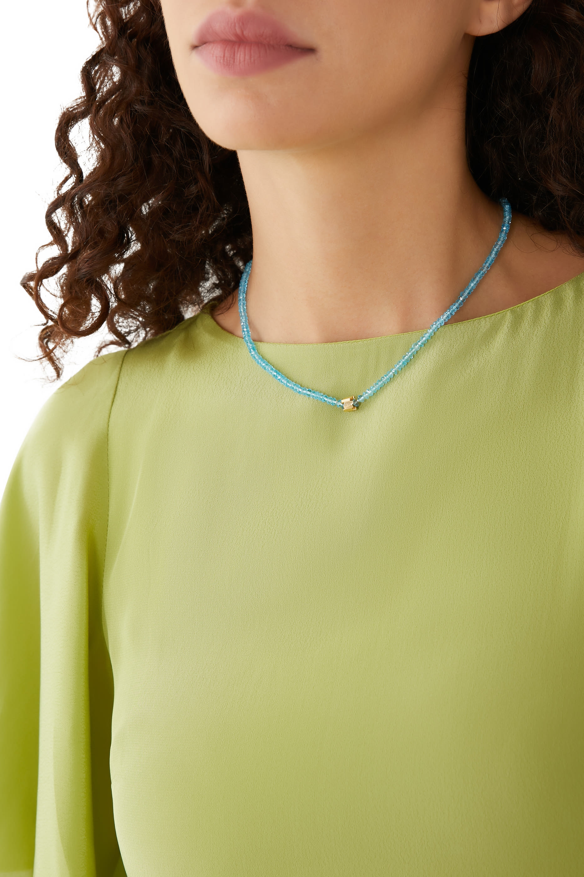 قلادة انفنيت رونديل صغيرة مرصعة بخرز توباز أزرق، ذهب أصفر عيار 18