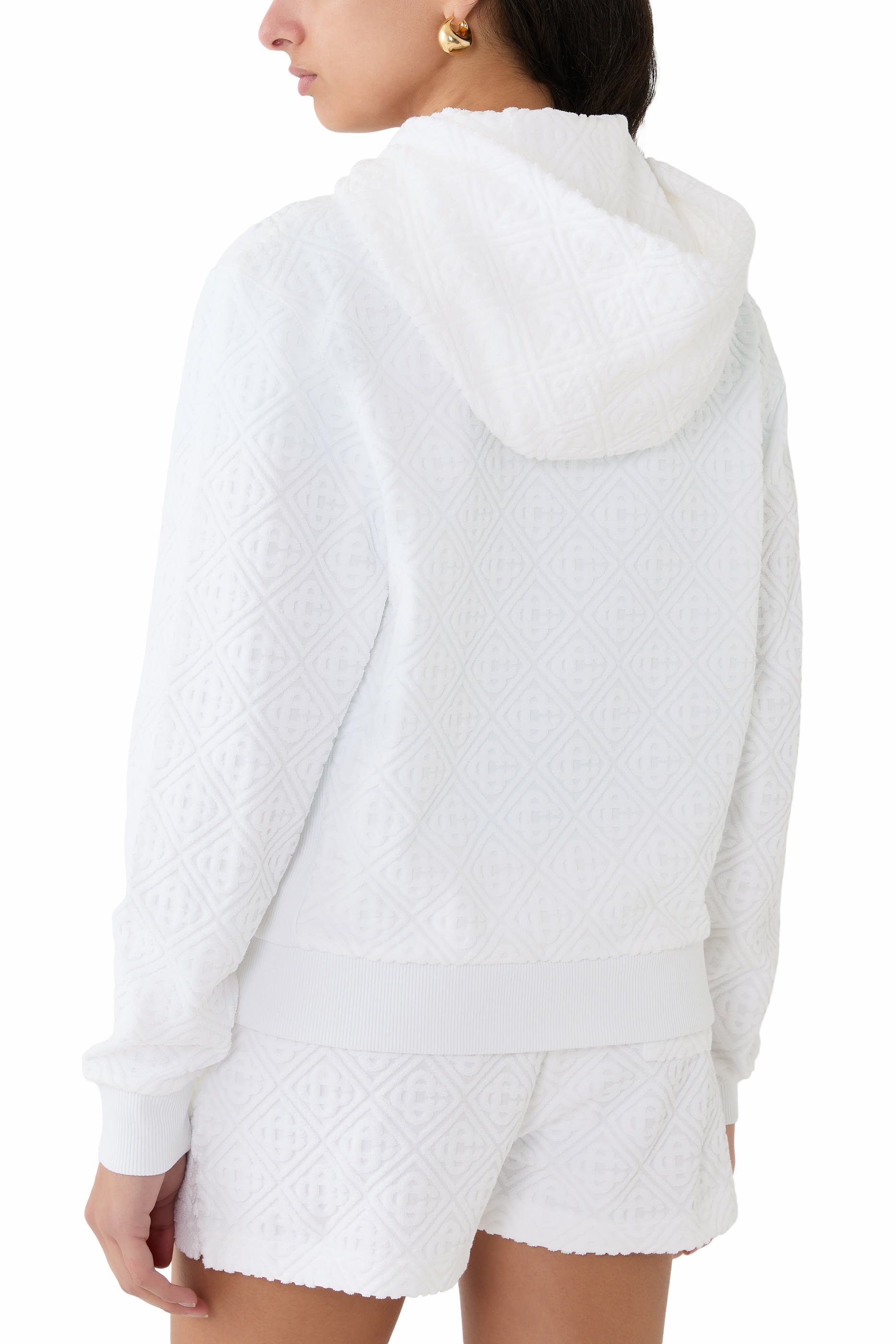 هودي بسحاب كامل وتطريز بتصميم أمواج وحروف شعار الماركة قماش فائق الإمتصاص