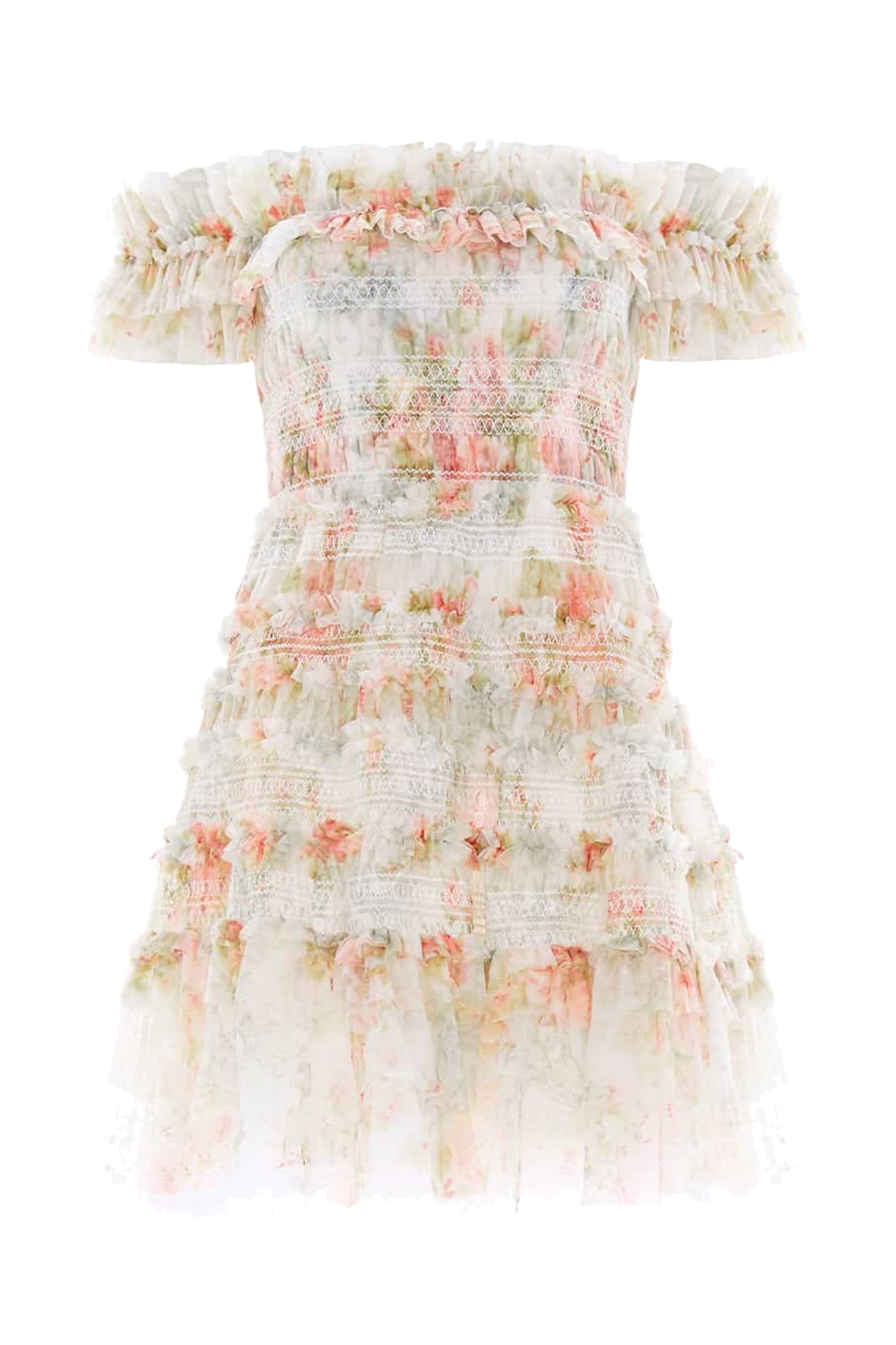 فستان مادام روز إيلودي قصير بأكتاف مكشوفة نقشة بحجم صغير