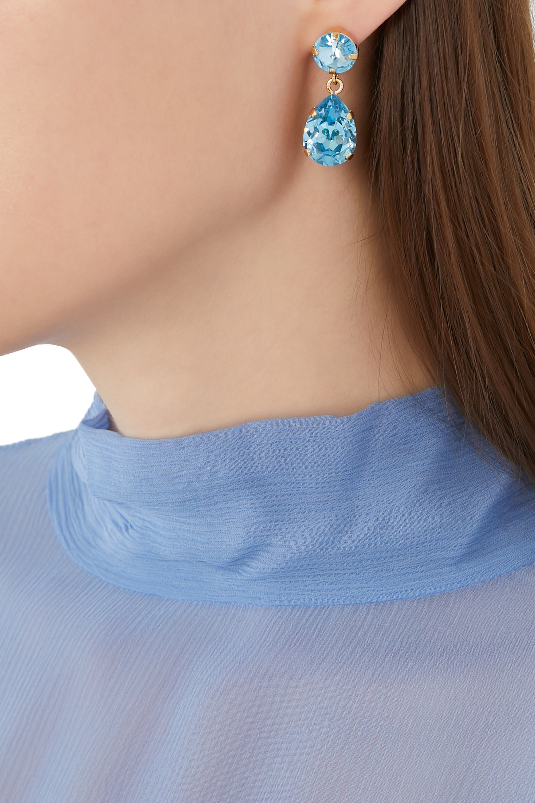 أقراط متدلية كلاسيكية مرصعة بالكريستال روديوم مطلي بذهب عيار 18