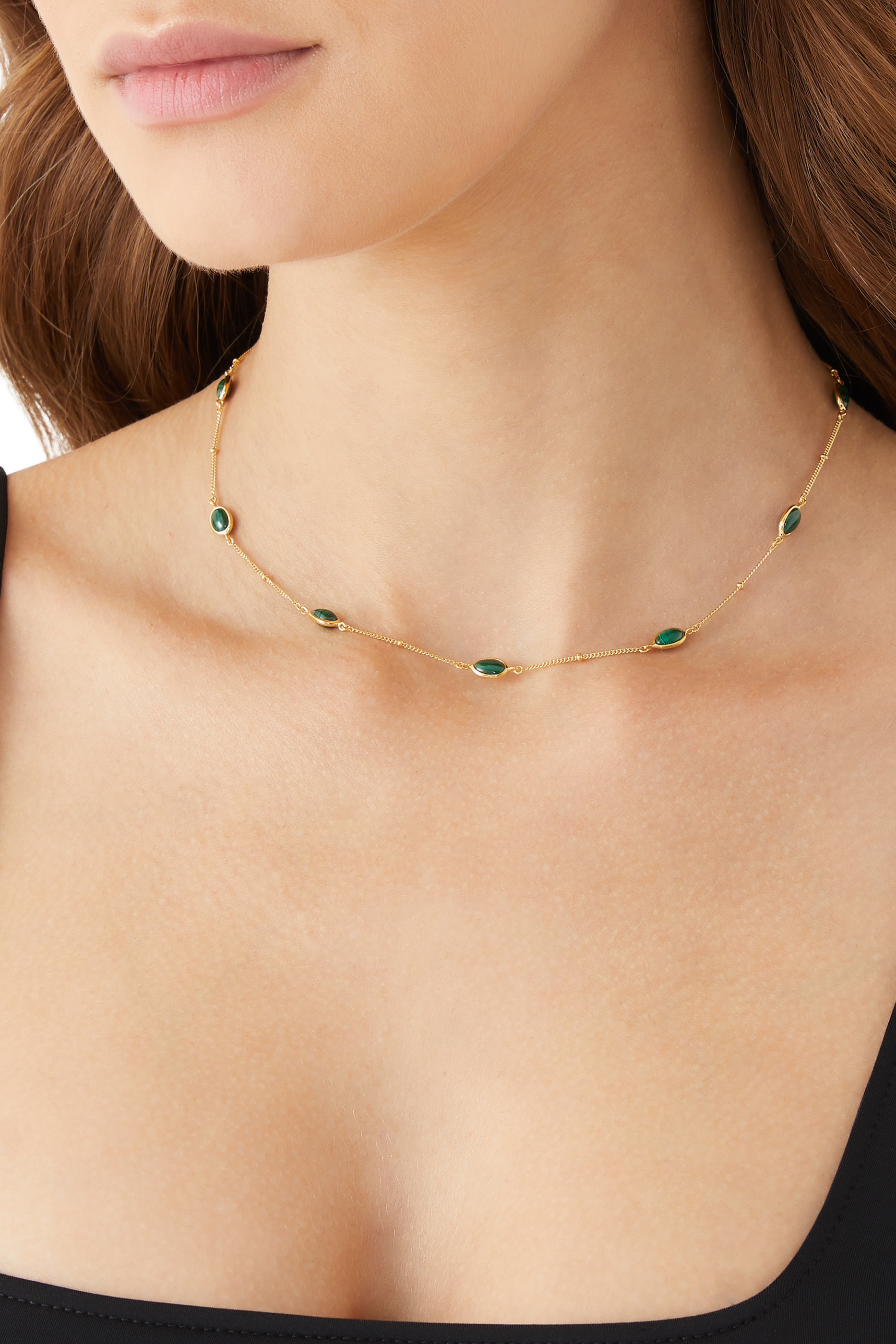 Stone Choker, 18k Gold-Plated Sterling Silver & Malachite