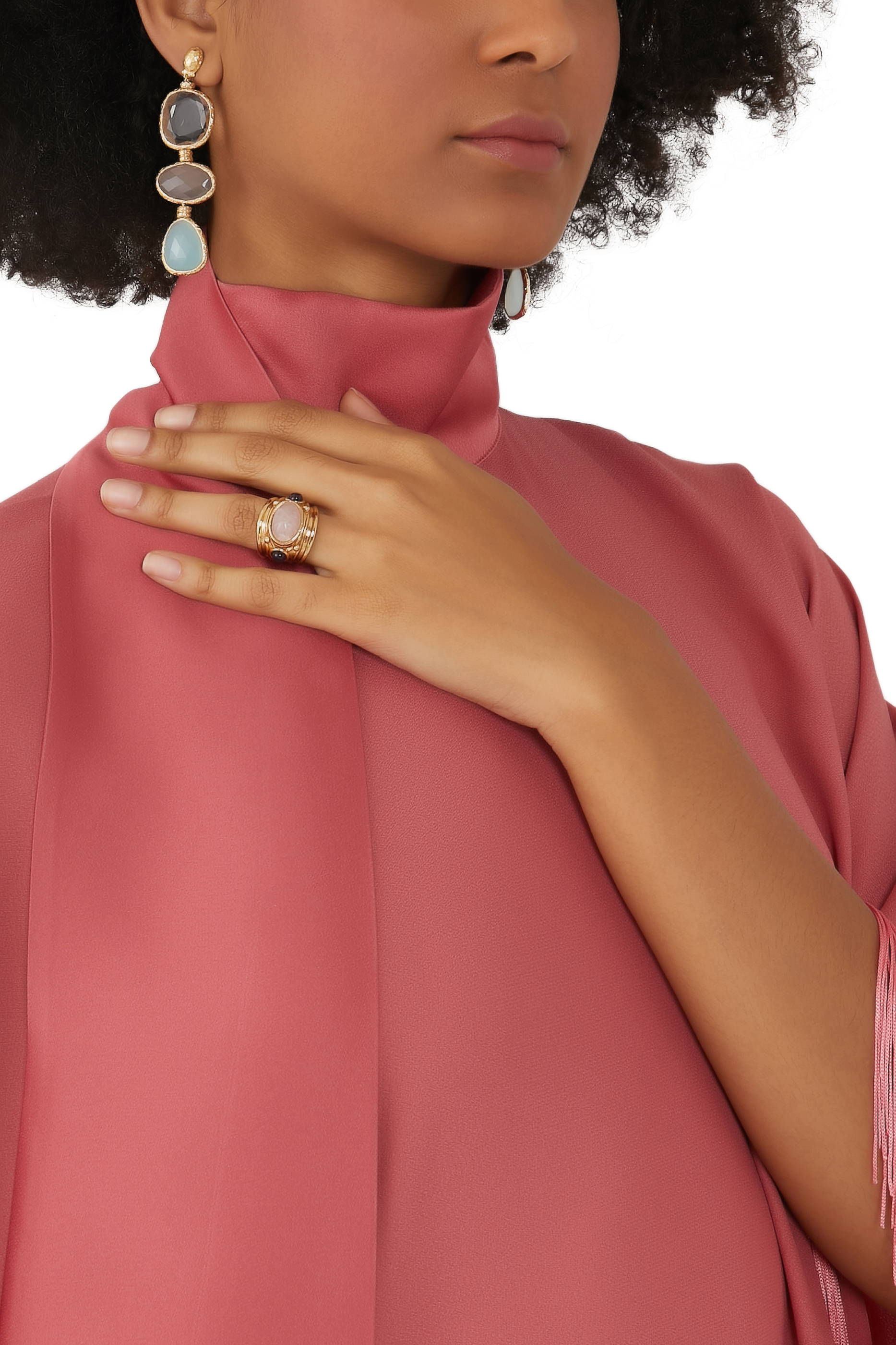 أقراط سيلين كبيرة بمشبك وأحجار كريمة نحاس مطلي بذهب عيار 24