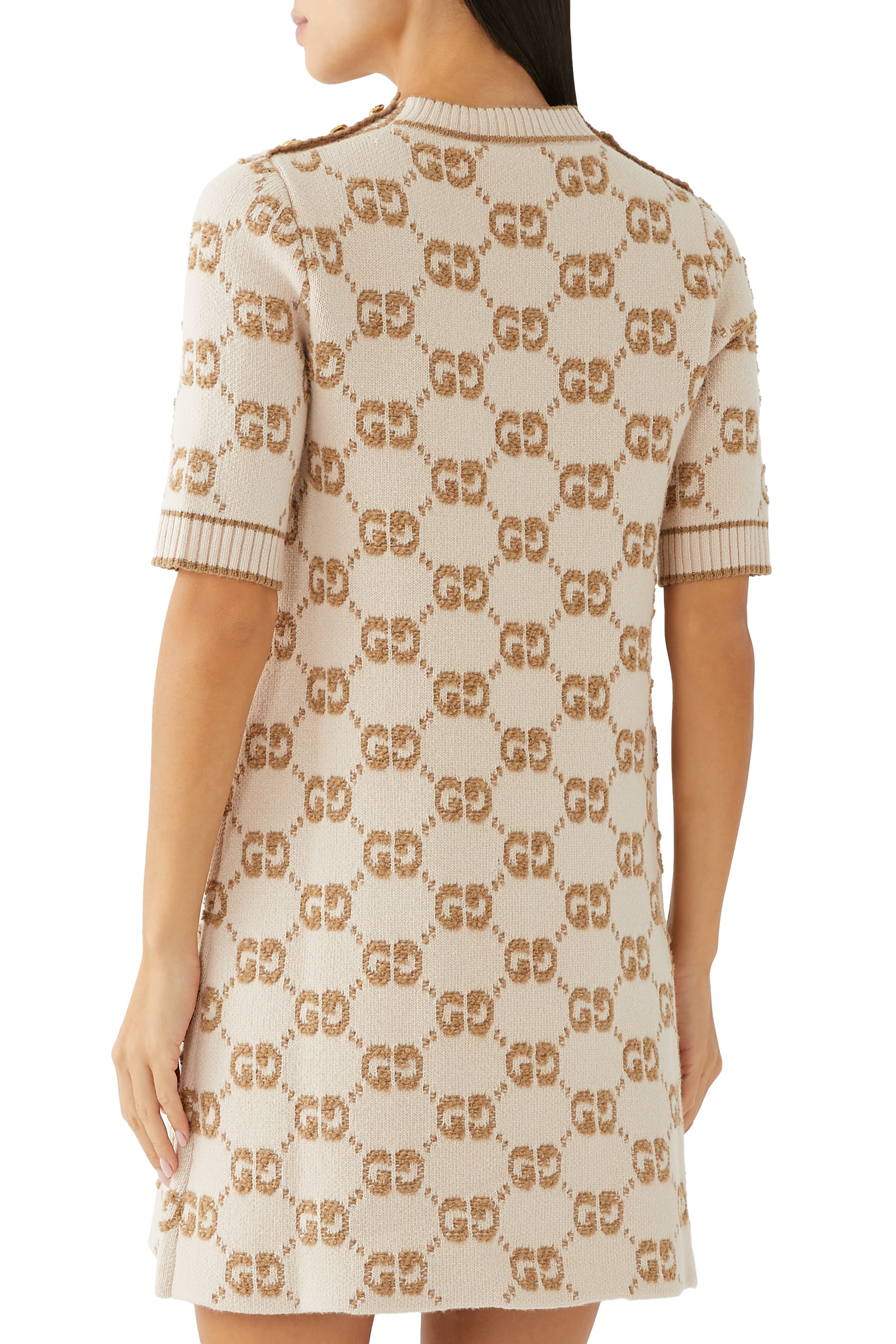 فستان جاكار بنقشة حرفي شعار الماركة صوف بوكليه