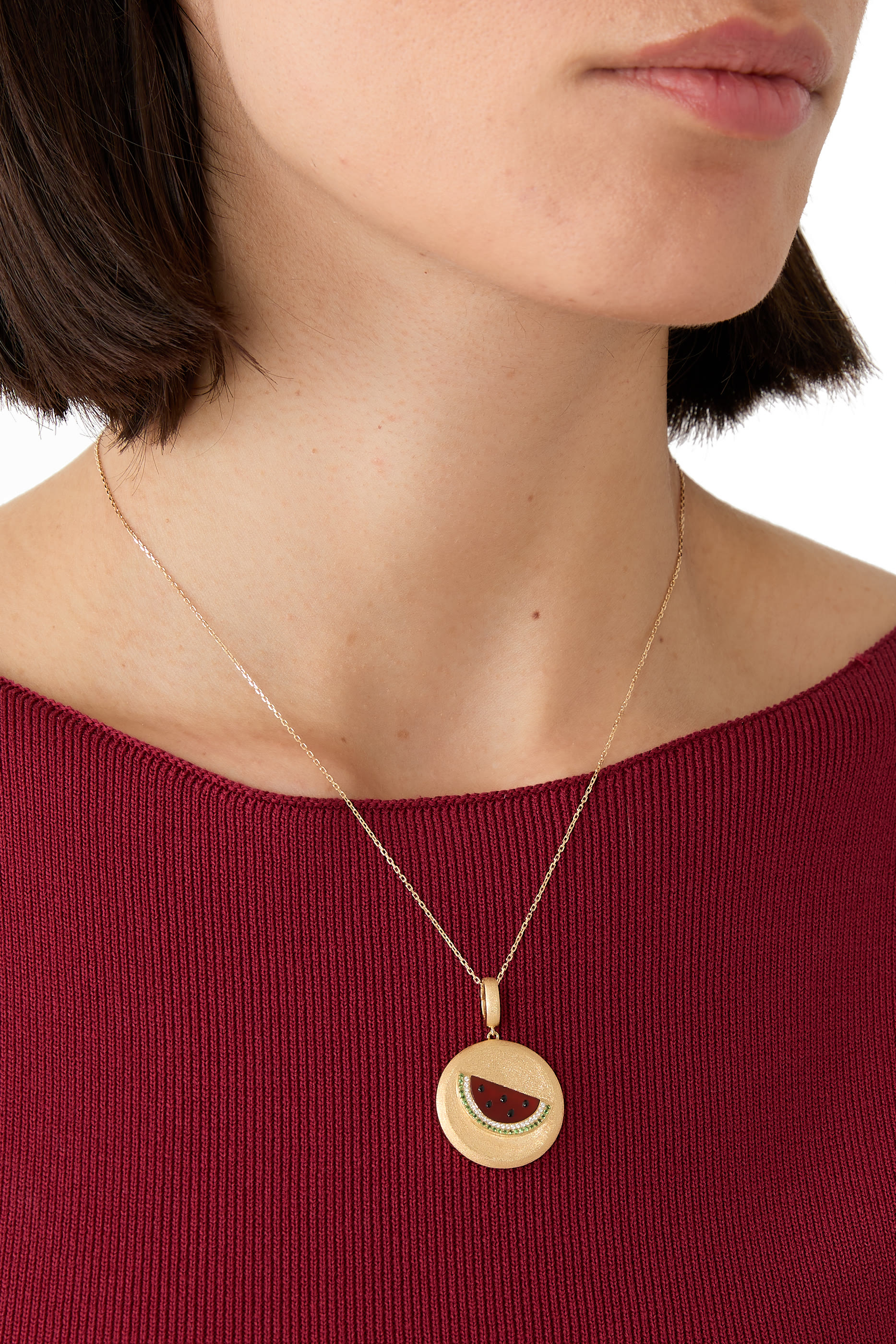 حلية ووترميلون ساندز مرصعة بعقيق أحمر وماس، ذهب أصفر عيار 18 