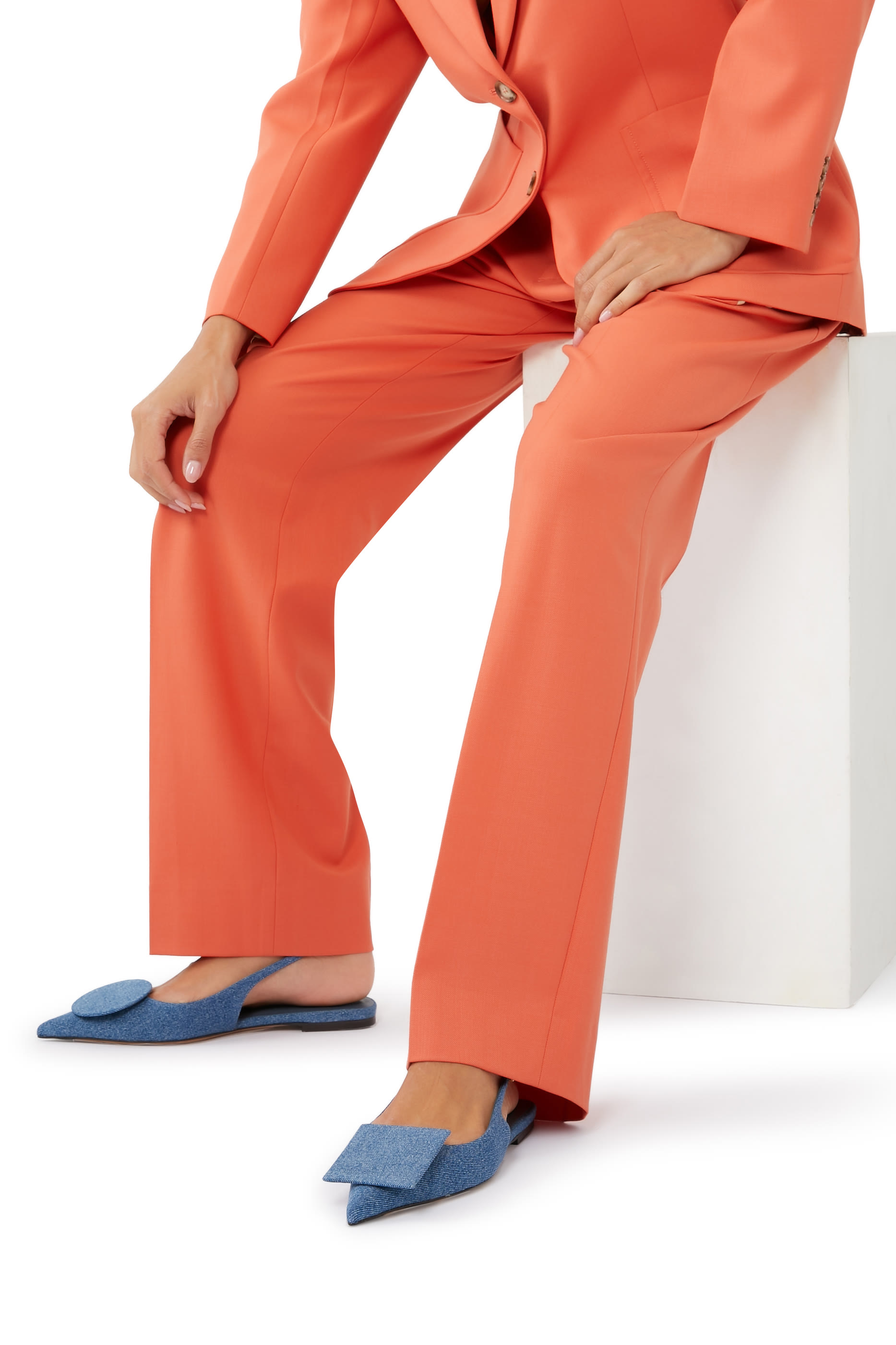 حذاء باليرينا دويلو بسير خلفي وكعب مسطح دنيم