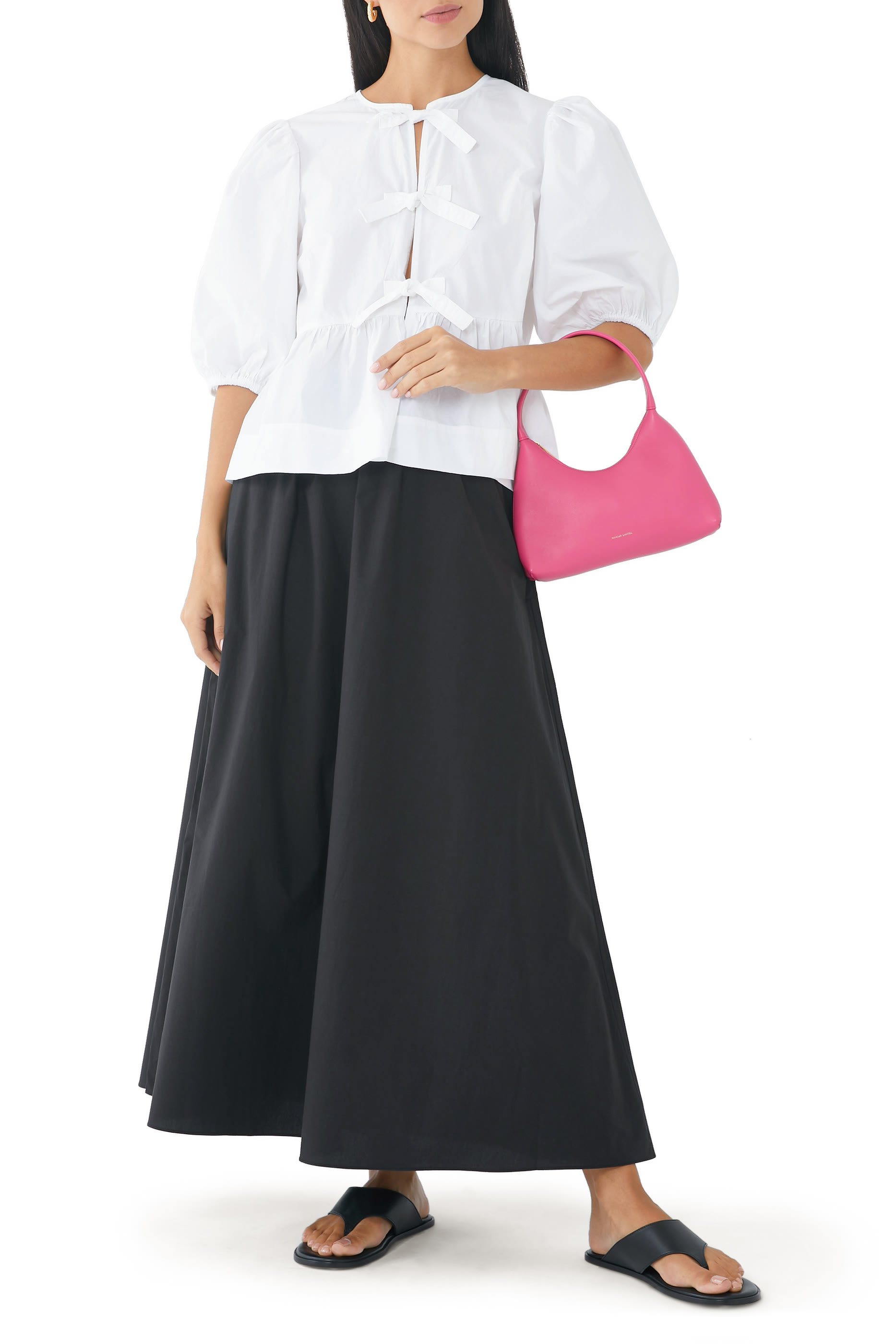 بلوزة بحافة جرس قطن بوبلين