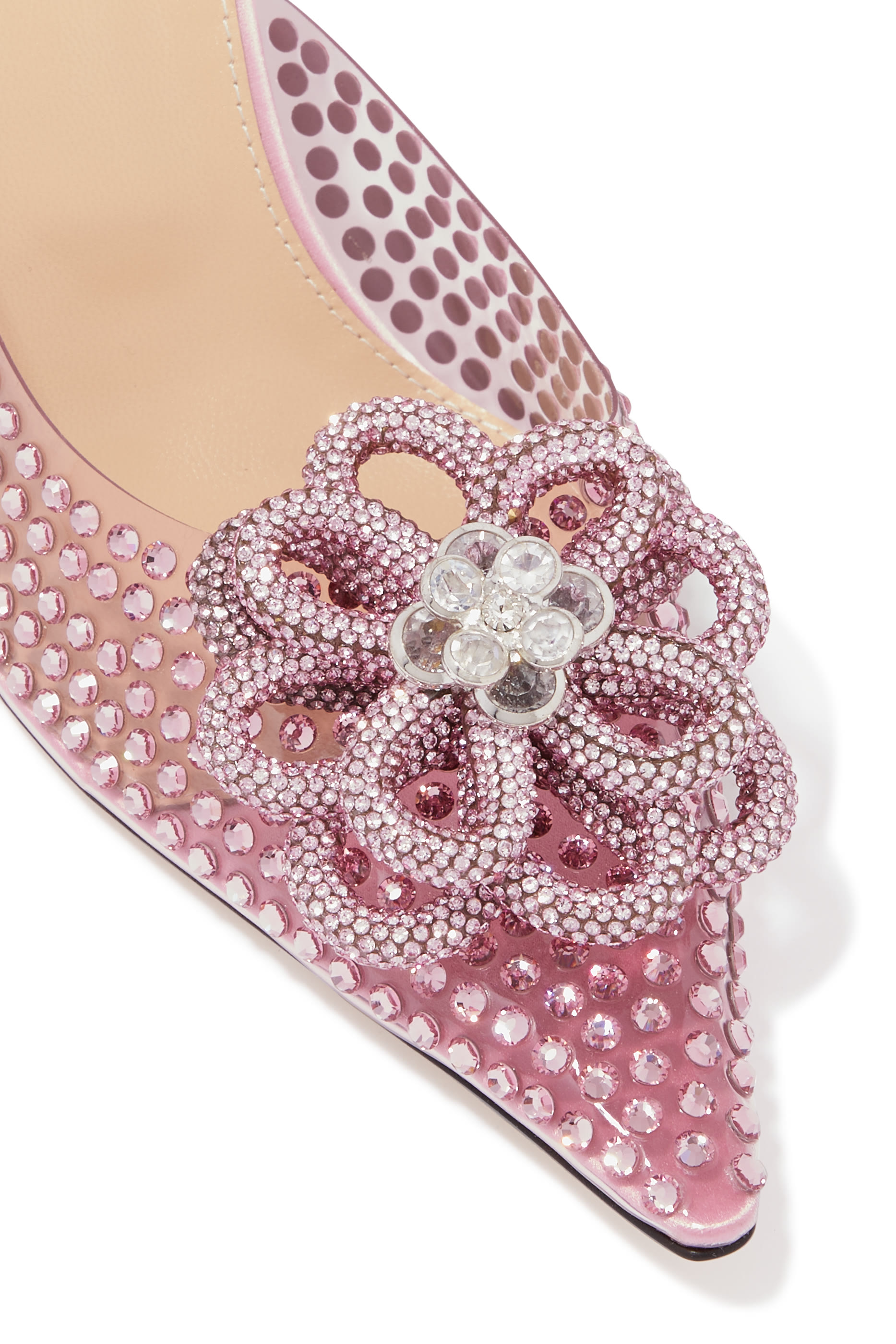 حذاء كاري مفتوح من الخلف مزين بزهرة بلون وردي