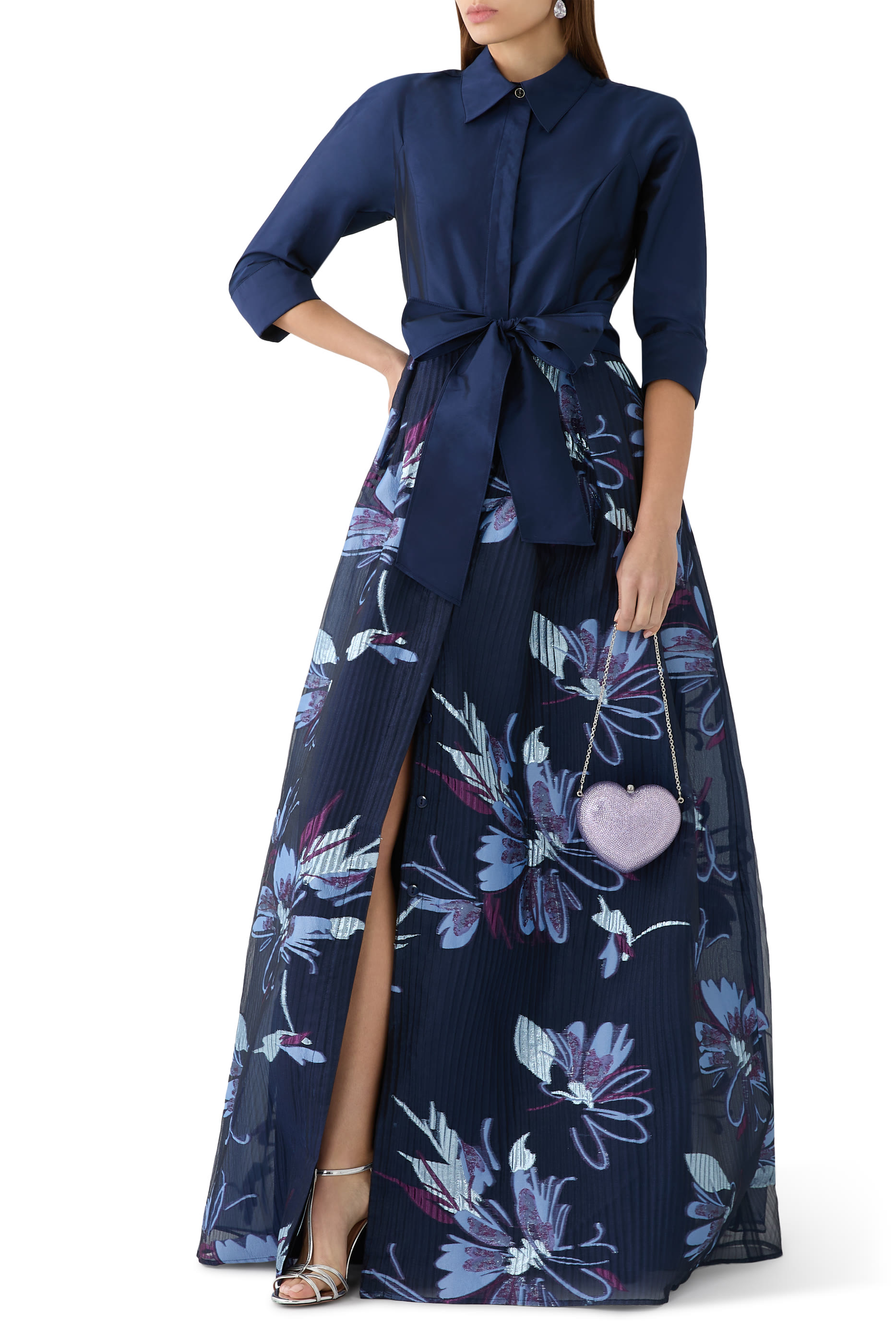 فستان سهرة مزخرف بزهور وأورجانزا ألتفتا بارز الملمس