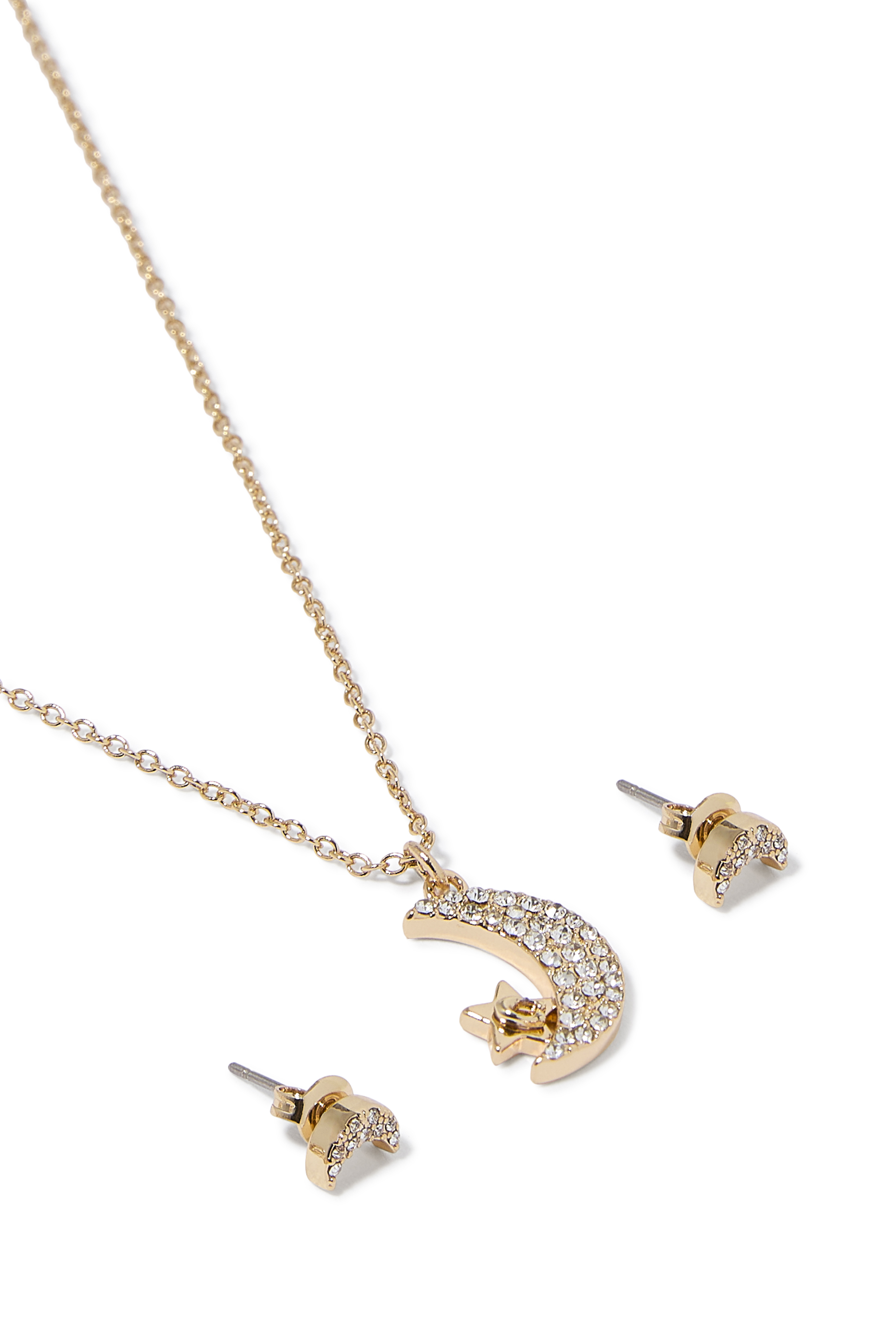 طقم أقراك وقلادة بحلي بتصميم قمر