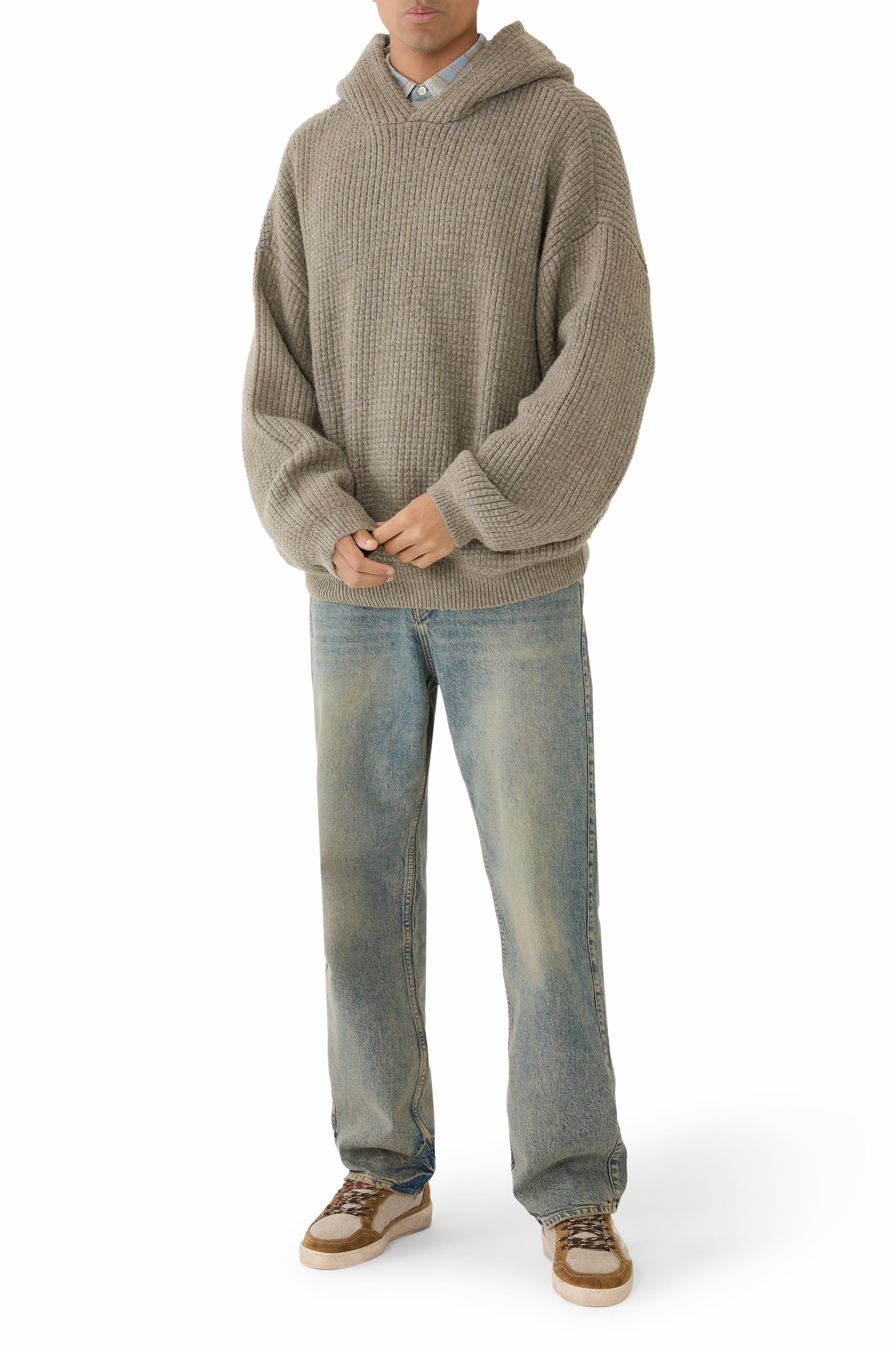 هودي بتصميم التسعينات نسيج متشابك ثقيل