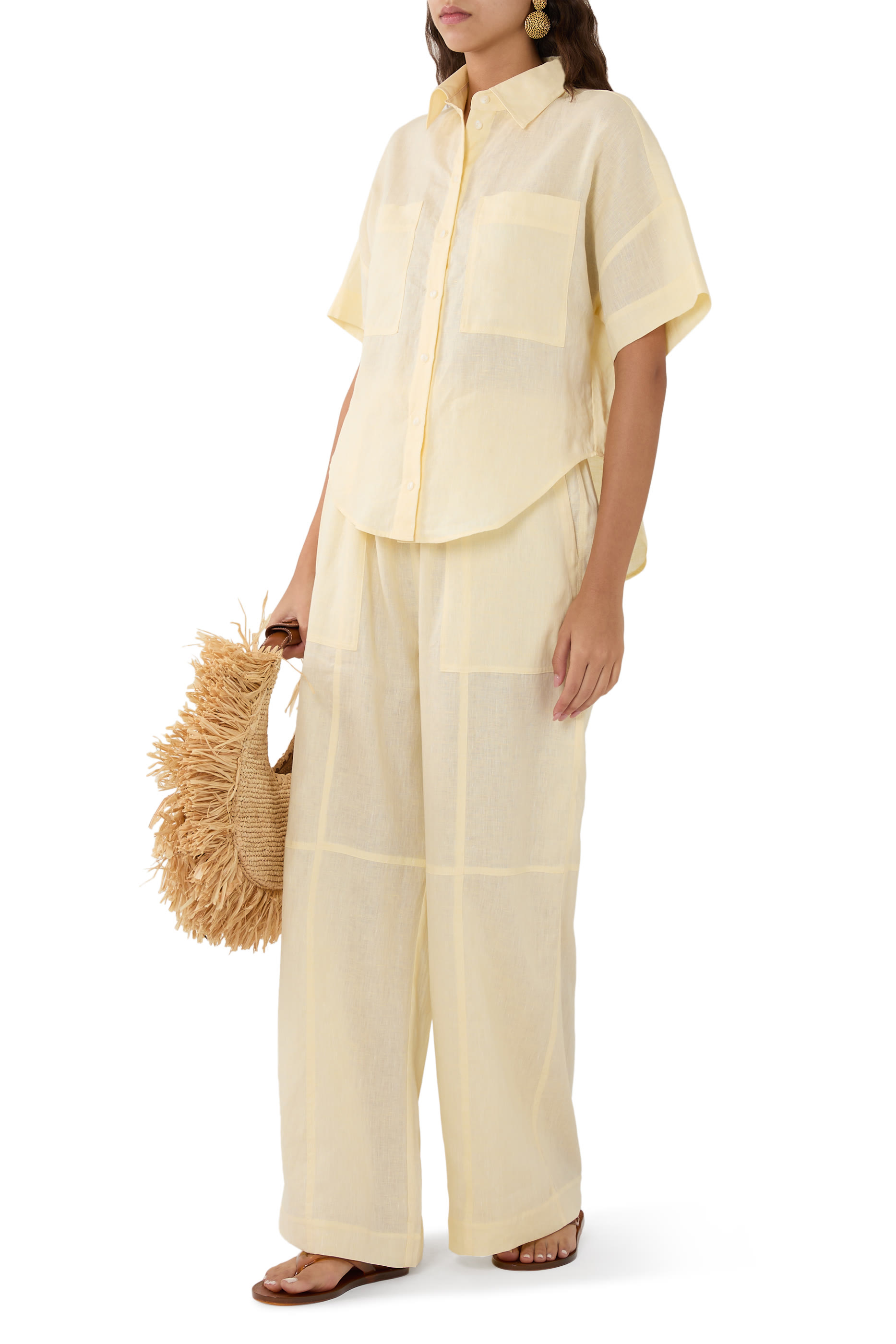 قميص ليدون بأكمام قصيرة كتان