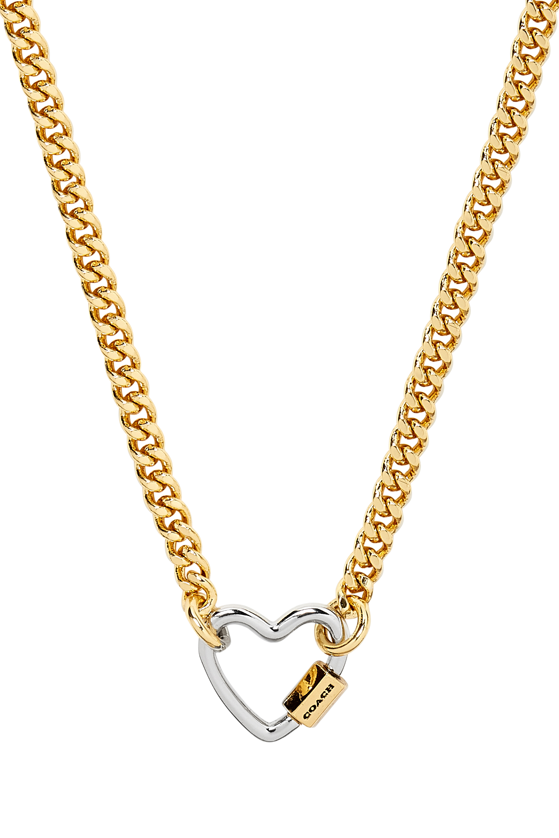 قلادة كارابينر ريكس بحلية بتصميم قلب بشعار الماركة، معدن