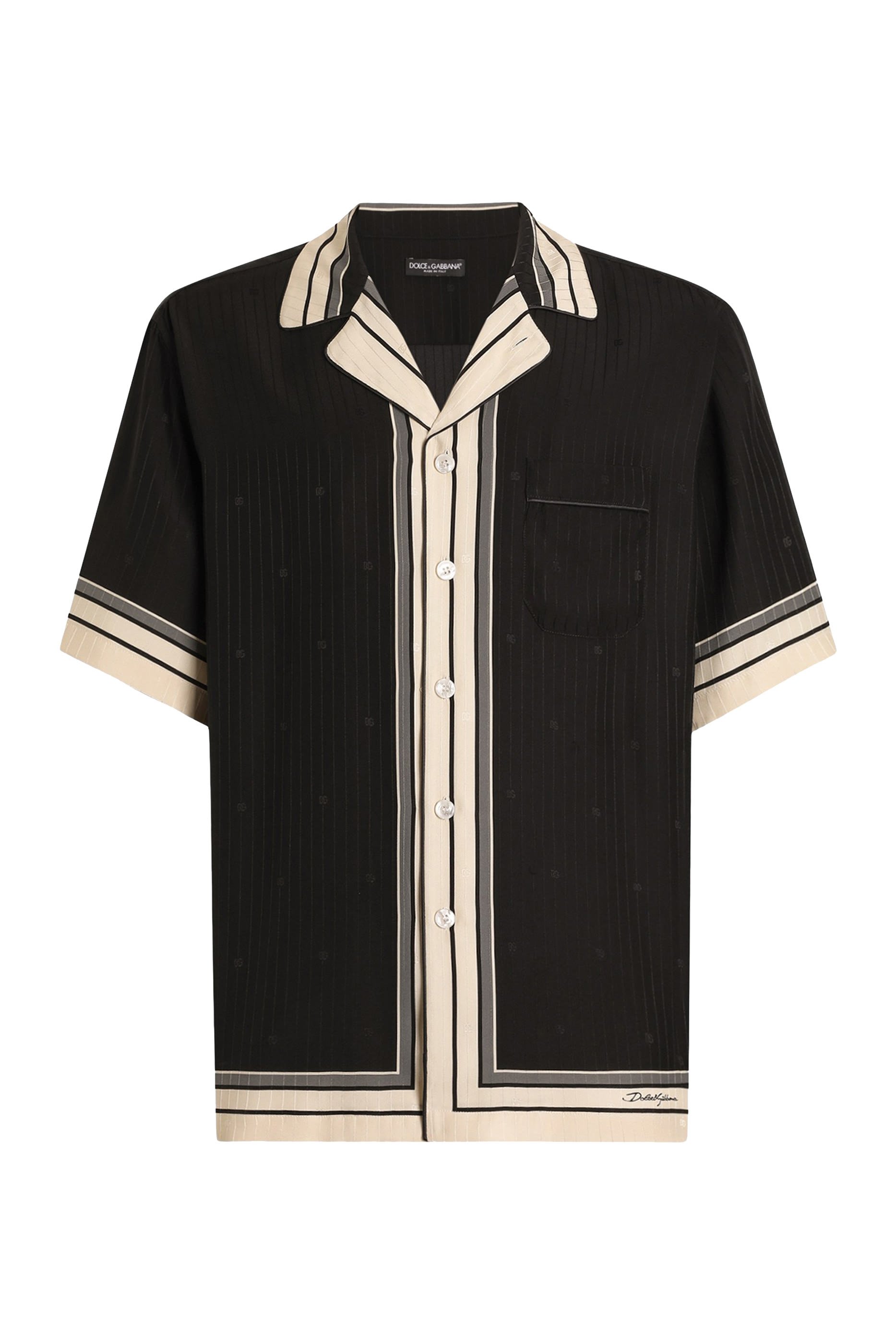 قميص هاواي بنقشة خطوط وشعار الماركة