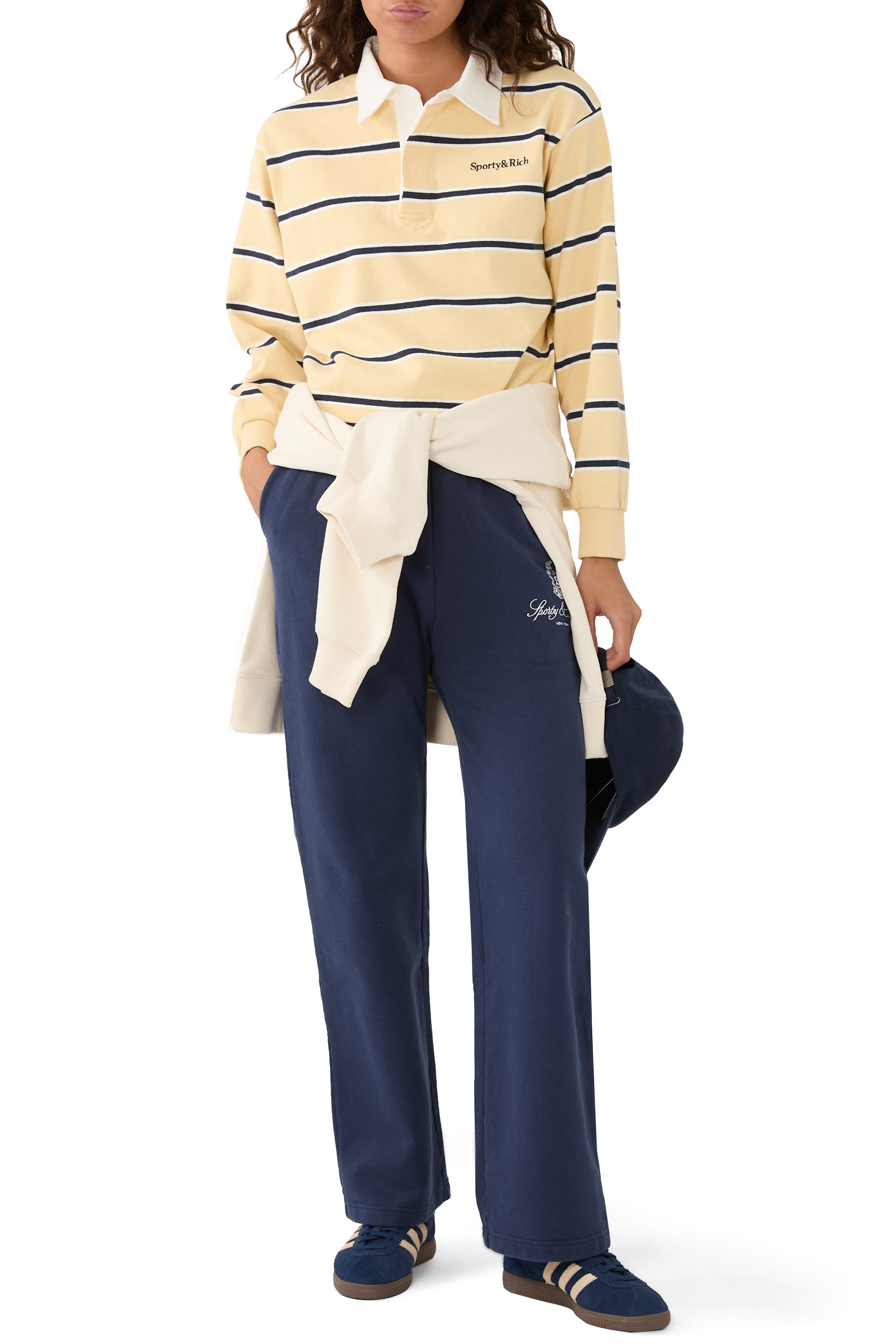 قميص بولو رغبي قصير بشعار الماركة بخط سيريف