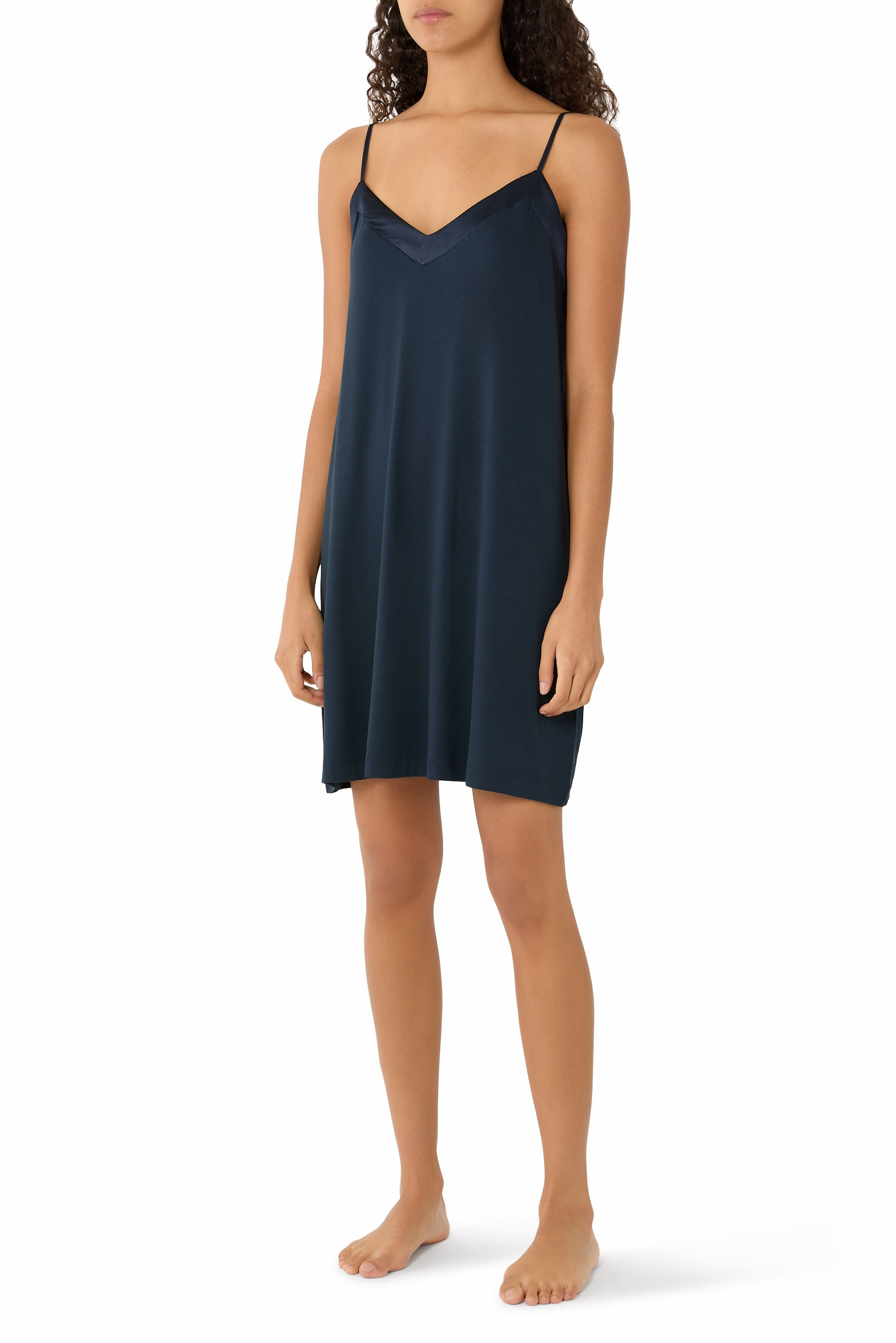 فستان نوم جيرسيه بحافة ستان