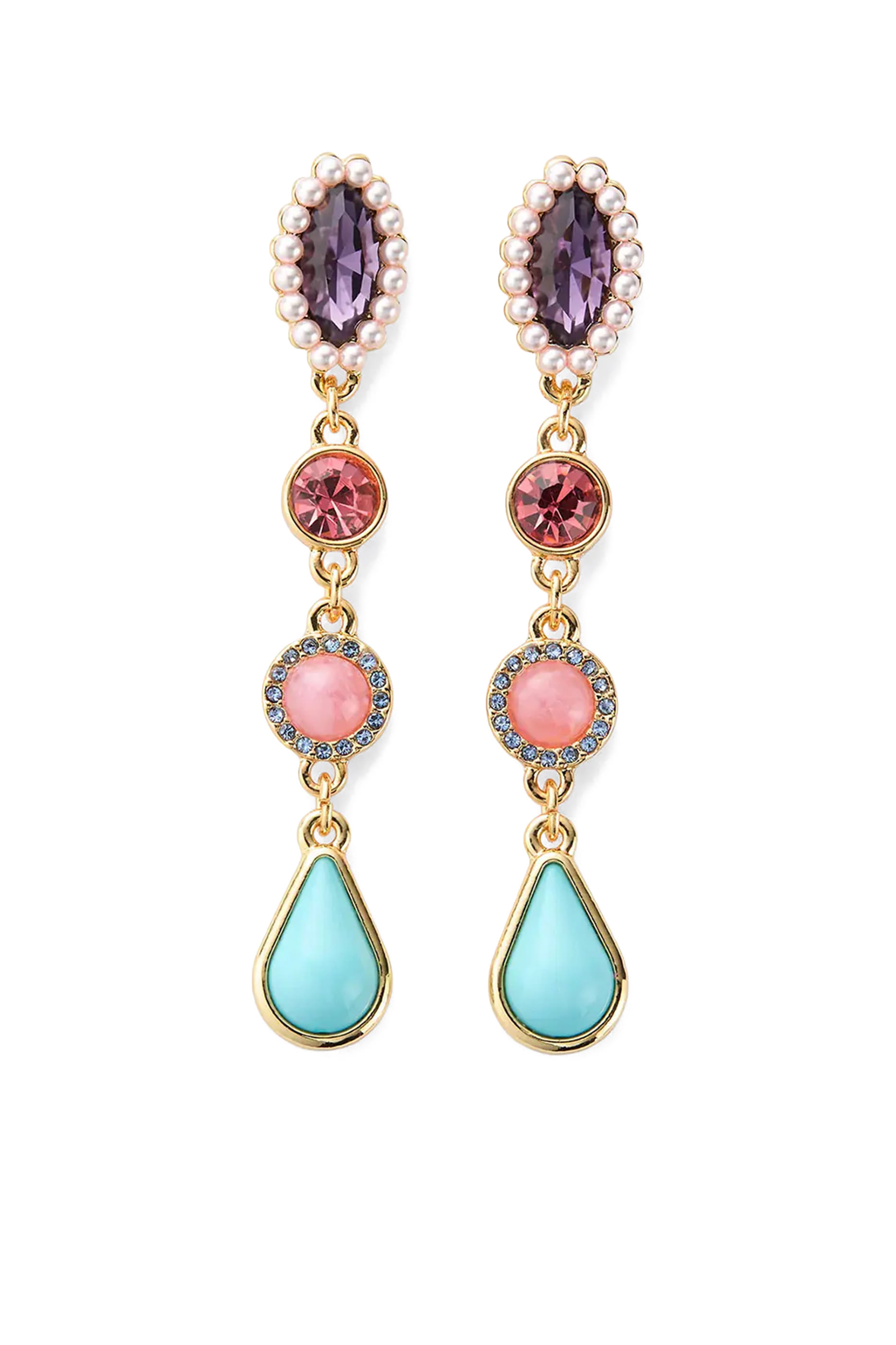 أقراط متدلية مرصعة بأحجار كريمة، كريستال نحاسي وزجاجي، لؤلؤ زجاجي، راتنج