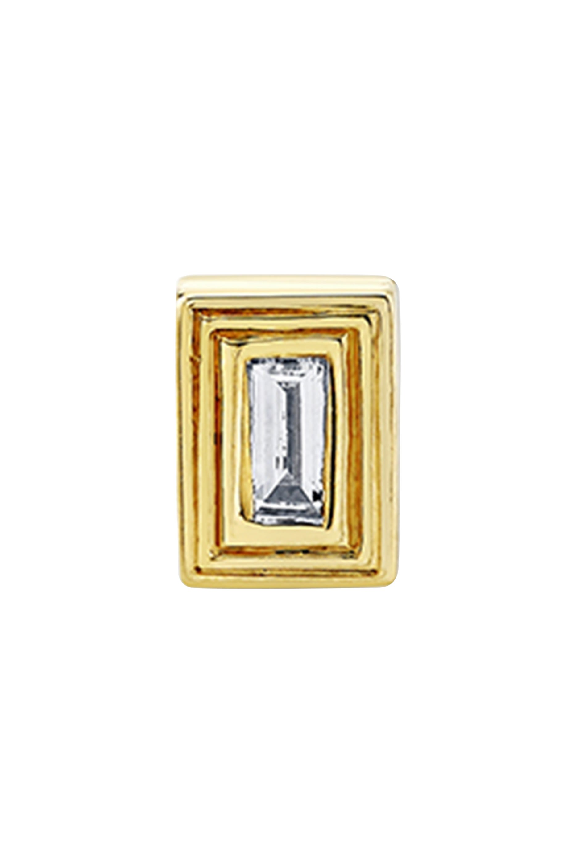 قرط منفرد بتصميم مضلع مرصع بماس مستطيل ذهب أصفر عيار 14