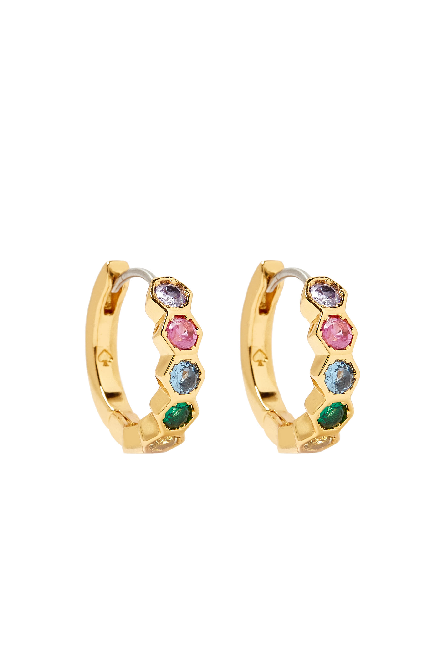 أقراط دائرية أون ذا بول بتصميم سداسي بأحجار زركونيا مكعبة ومشبك فولاذ المستخدم في المعدات الطبية معدن مطلي