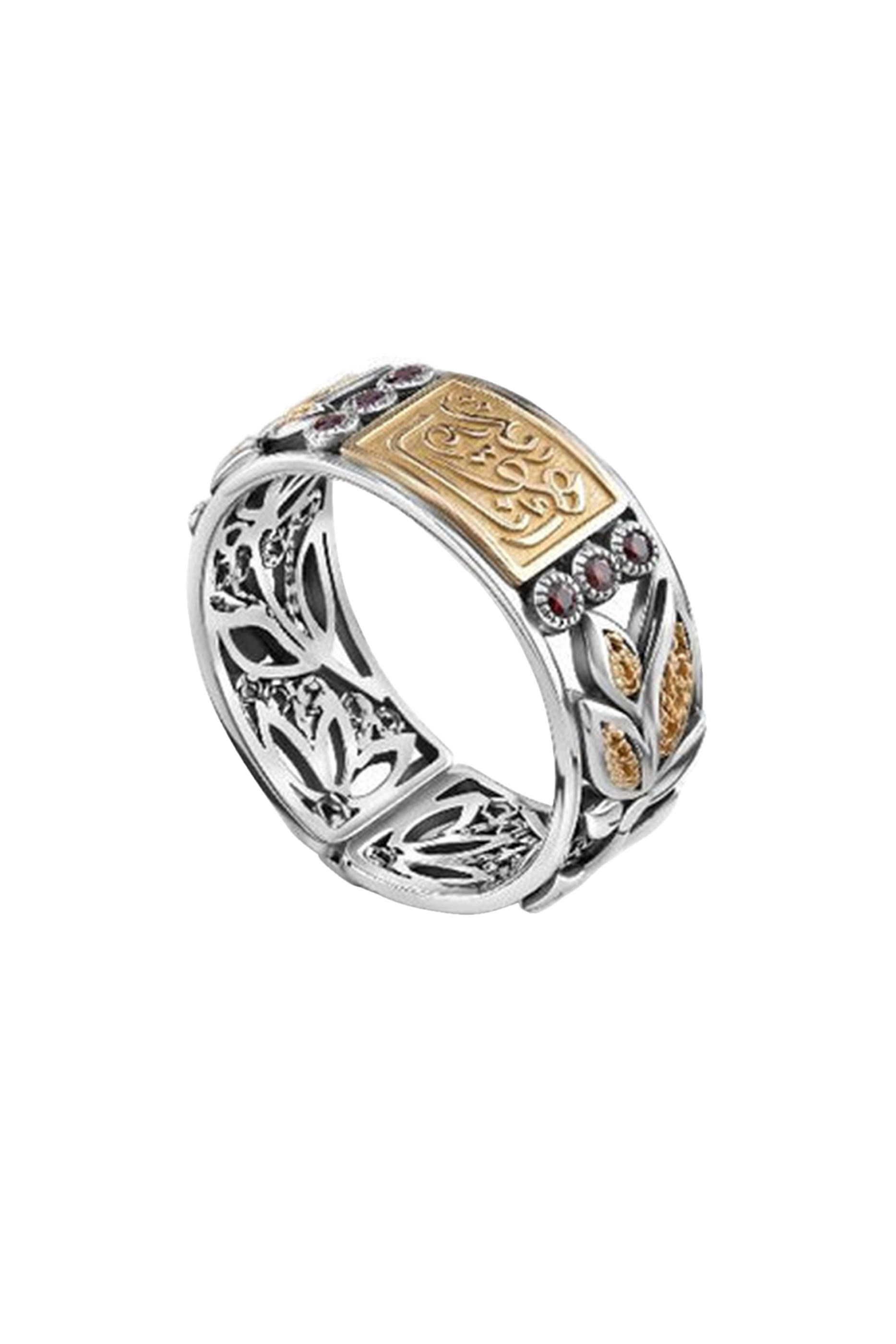 خاتم النور سيد درويش مرصع بأحجار رودوليت، ذهب أصفر عيار 18 قيراط، فضة إسترلينية