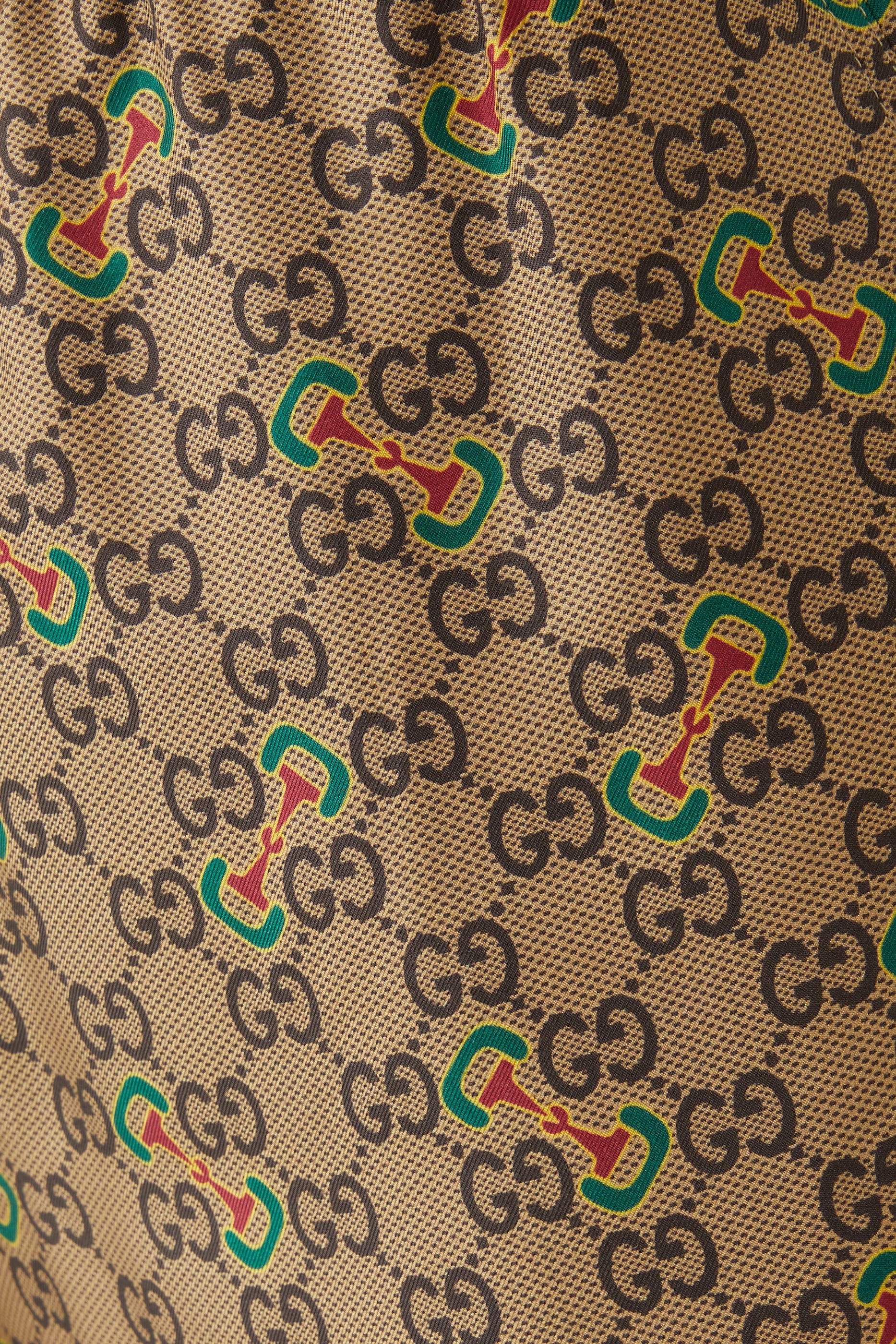 شورت بنقشة لجام الحصان وحرفي شعار الماركة حرير تويل