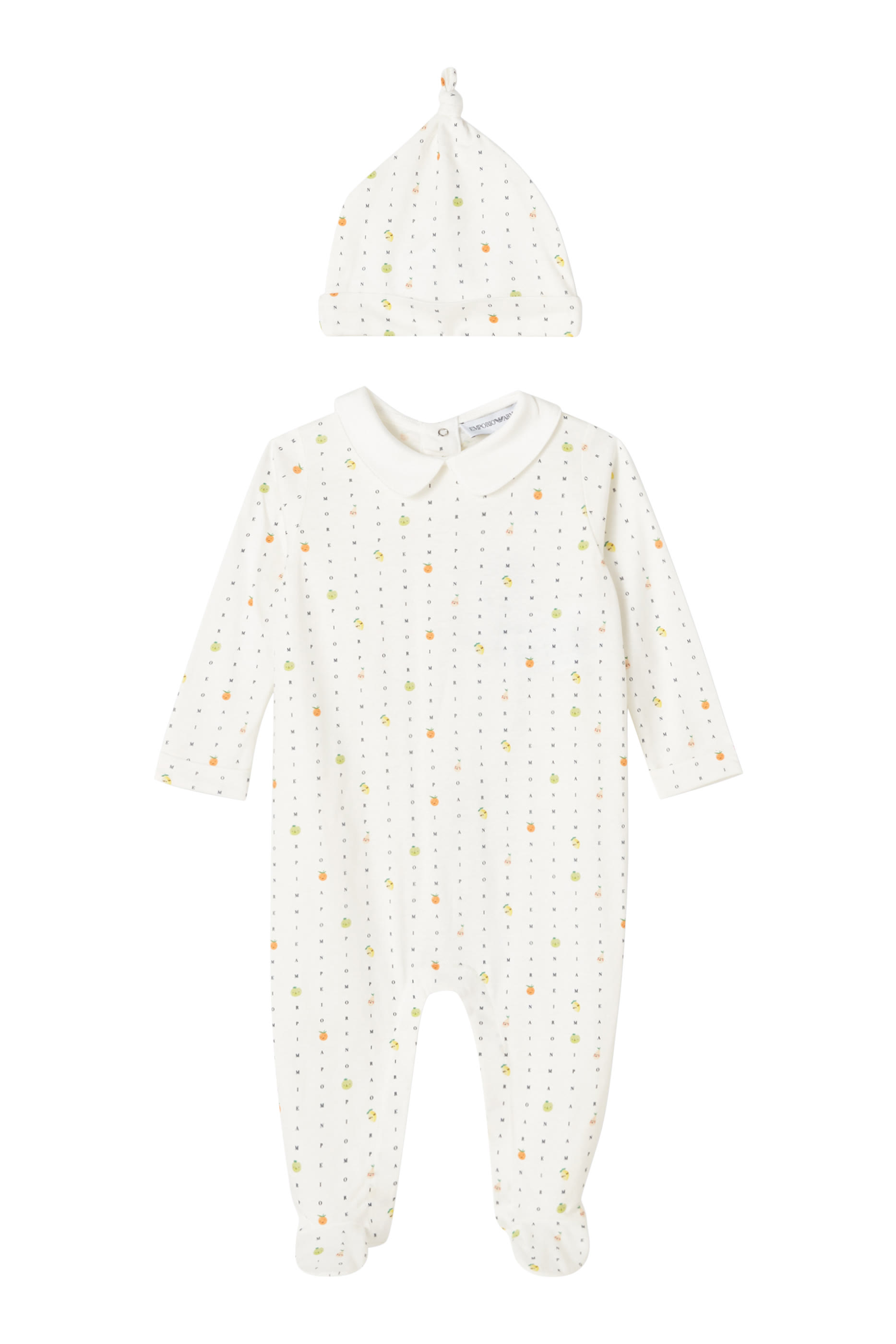 طقم لباس قطعة واحدة وقبعة بيني بنقشة شعار الماركة للأطفال