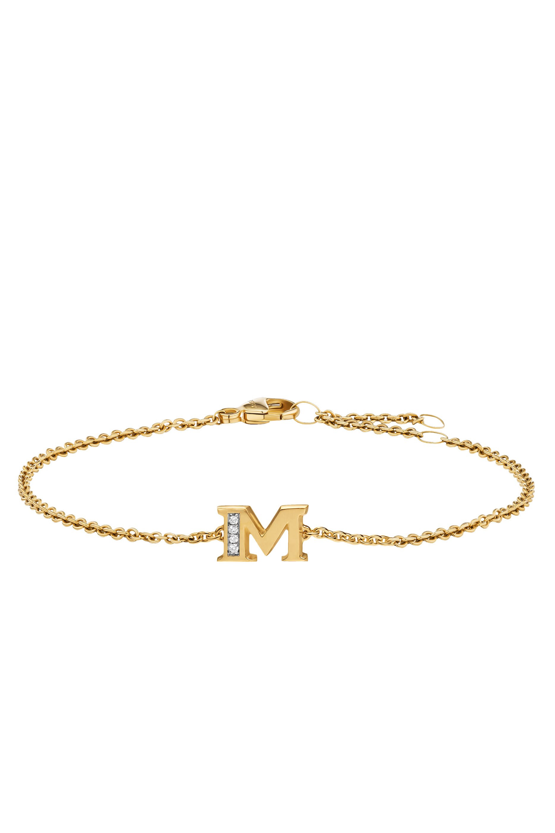 سوار سلسلة بحلية صغيرة بتصميم حرف أم مرصعة بماس، ذهب أصفر عيار 18
