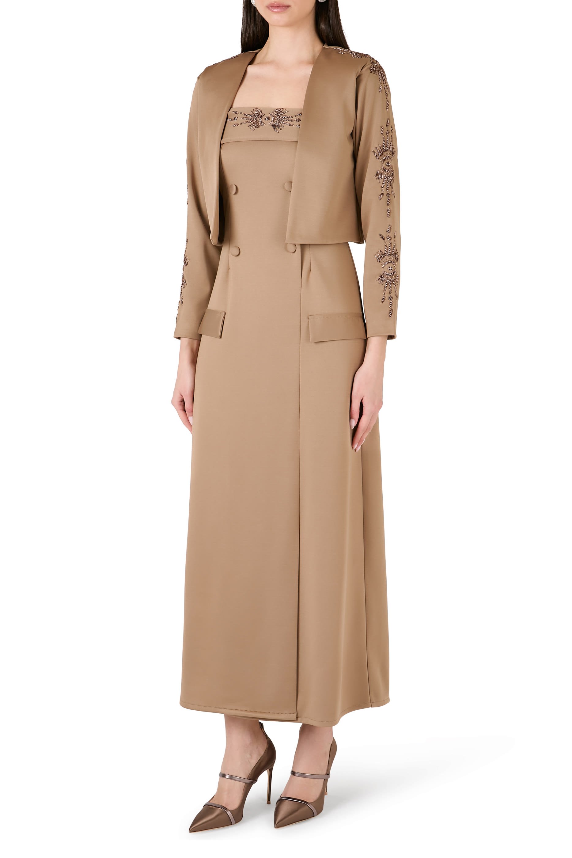 طقم جاكيت قصير مطرز وفستان