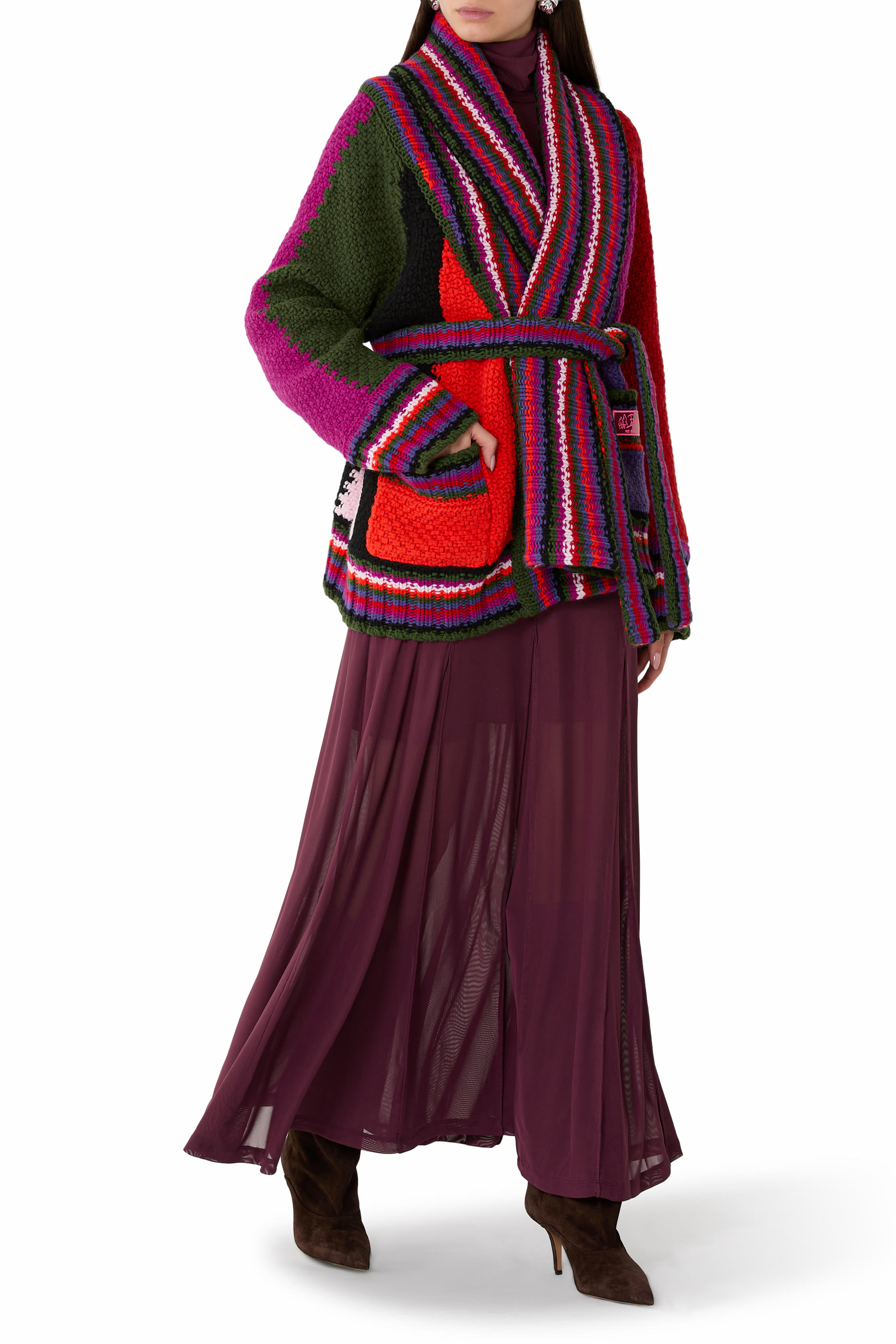 كارديجان بقصة فضفاضة وتصميم مقسم بألوان