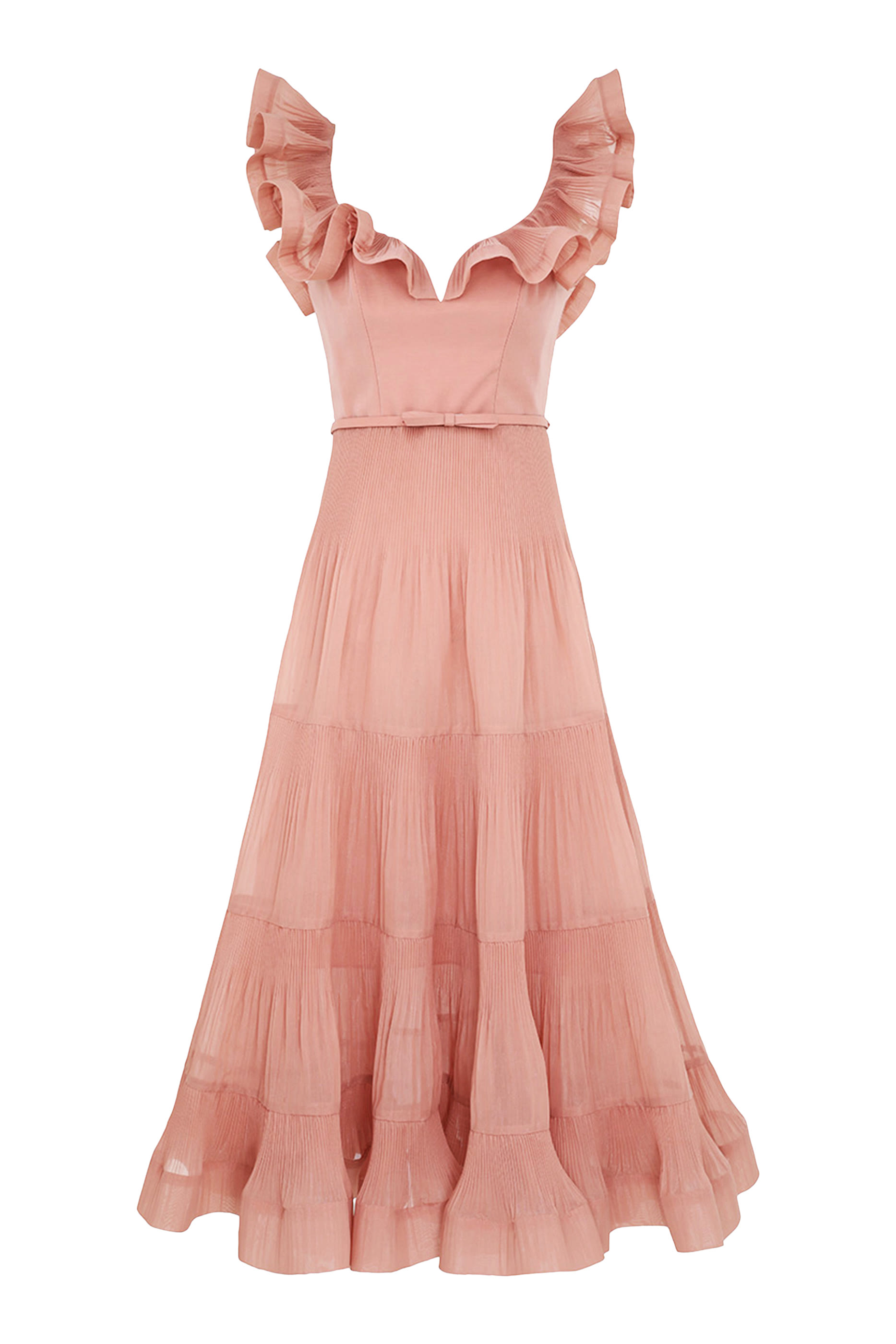 فستان متوسط الطول بطيات وكشكش