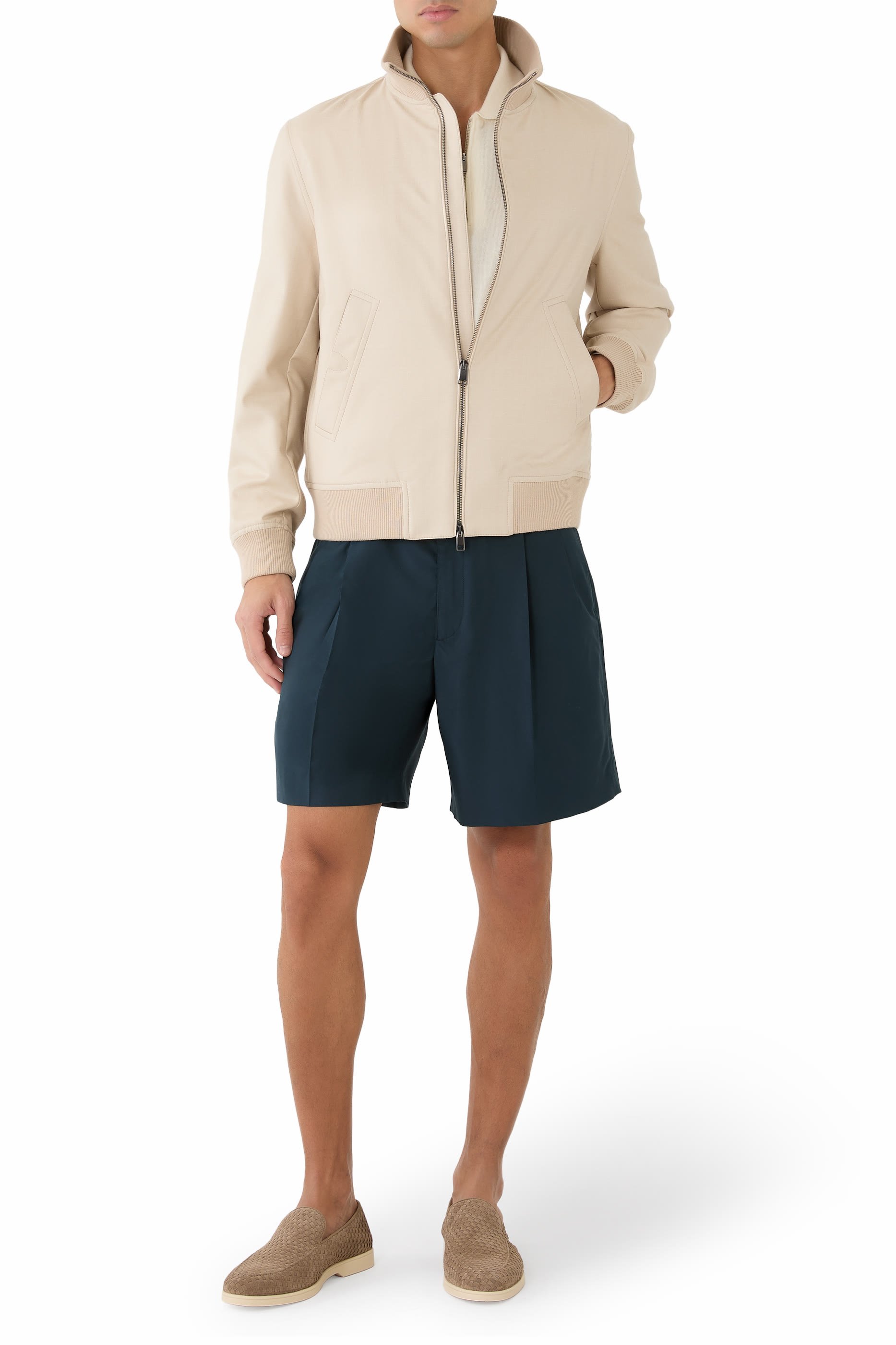 جاكيت بومبر حرير وكشمير وكتان معالج