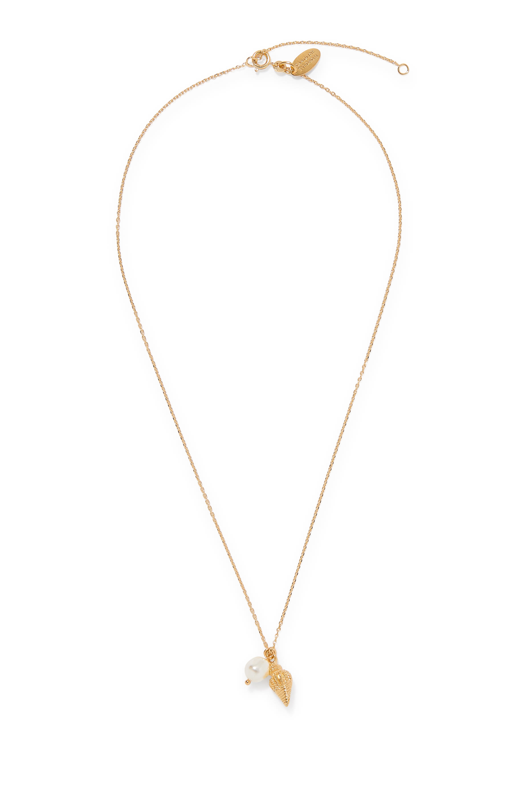 قلادة شيل مرصعة بلؤلؤ، طلاء ذهب عيار 18