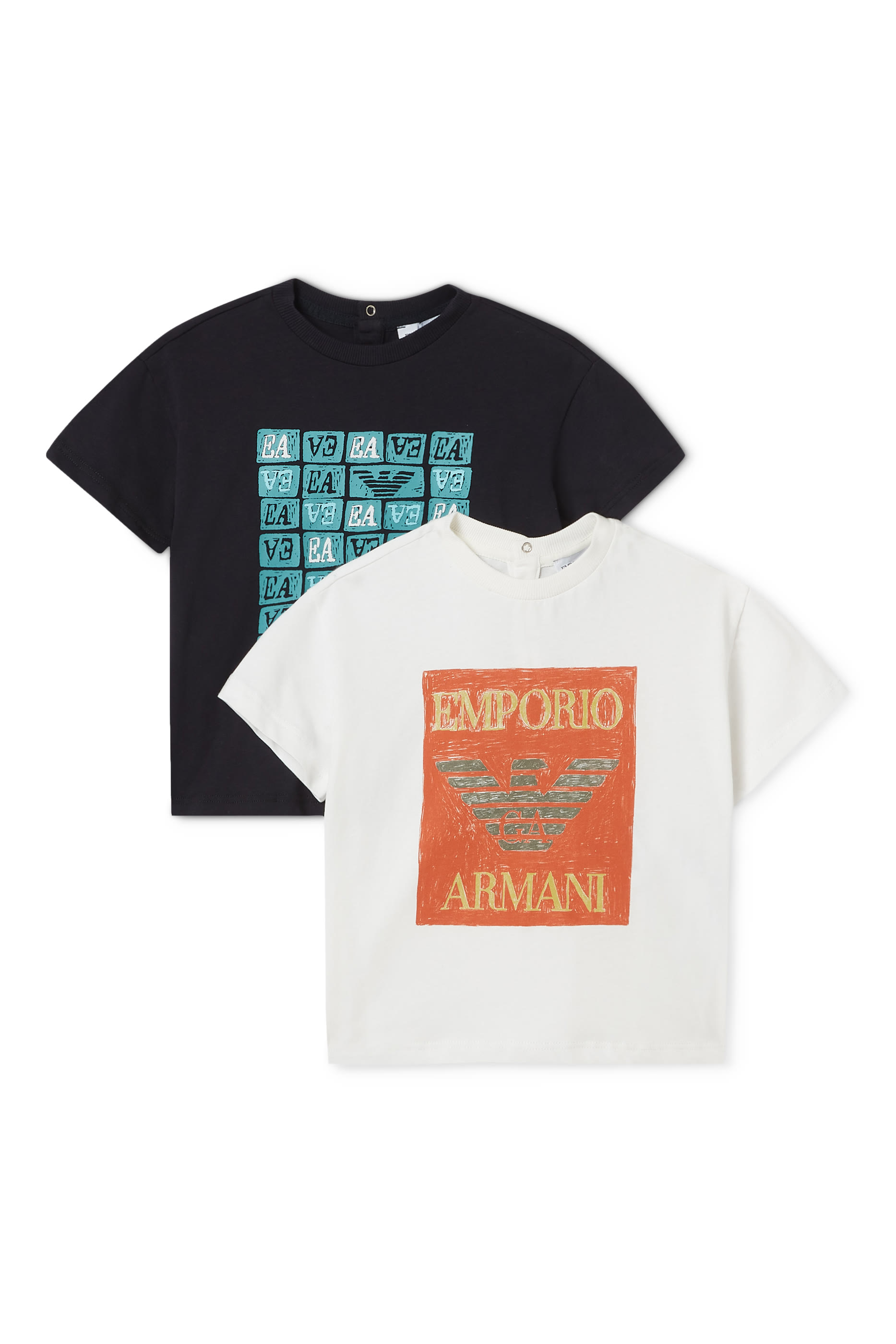 طقم تيشيرت بشعار الماركة للأطفال قطعتين