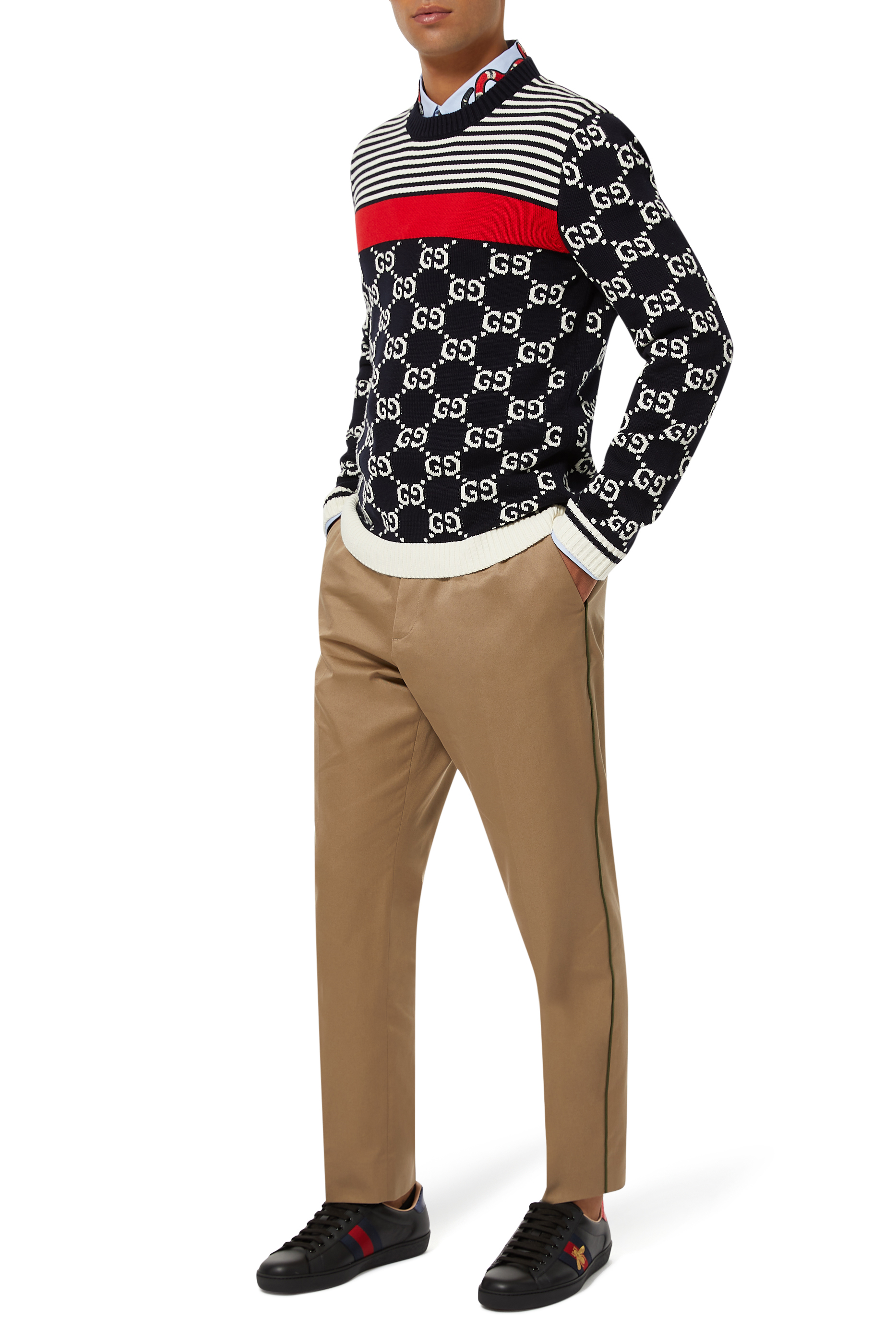 كنزة جاكار مزينة بخطوط ونقشة حرفي GG